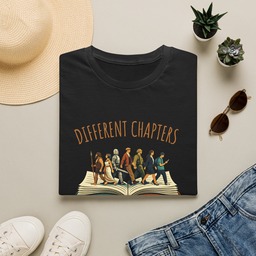 Different Chapters Same Book T-Shirt — Inspirational Reading & Life Journey Tee