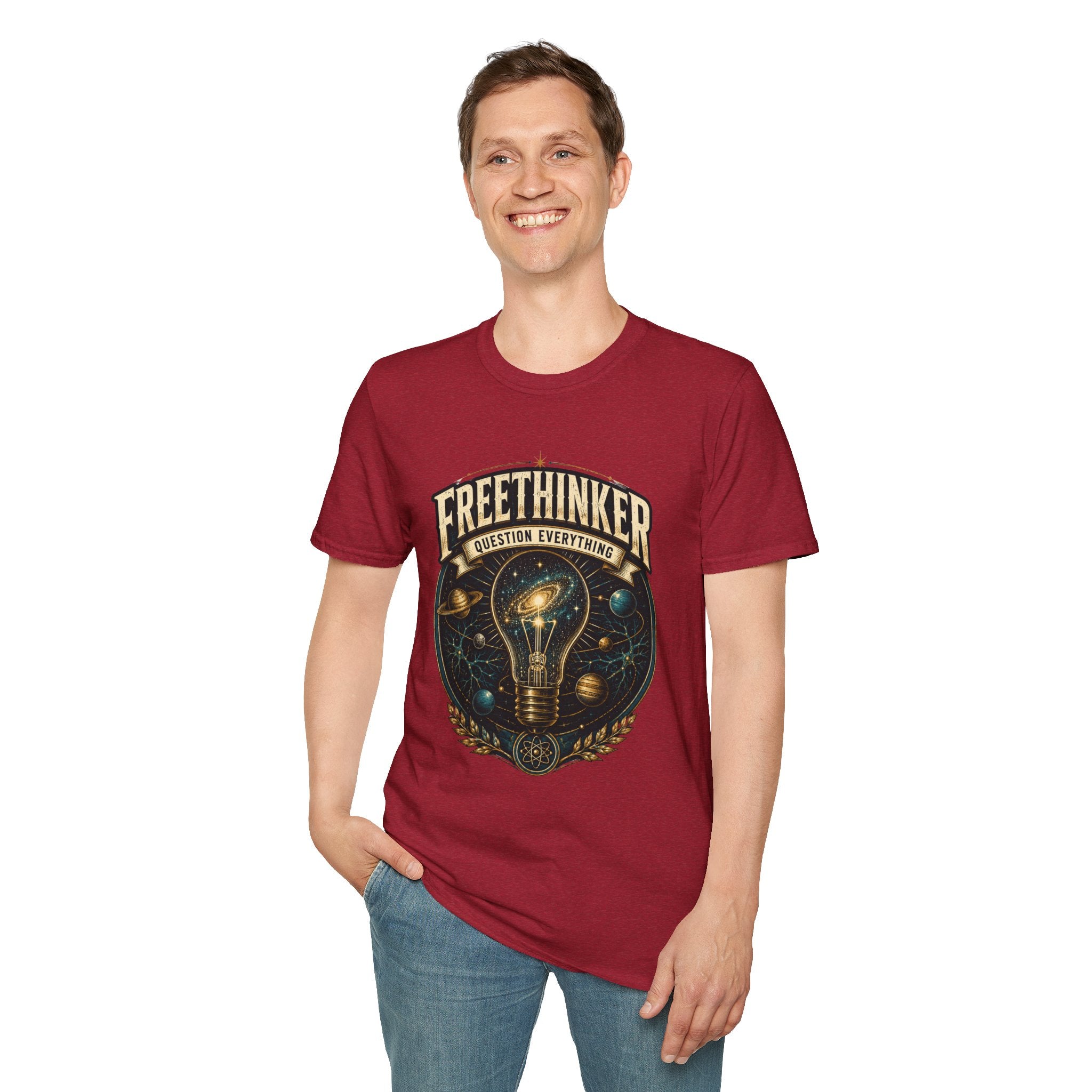 Freethinker Graphic T-Shirt — "Question Everything" Lightbulb Design