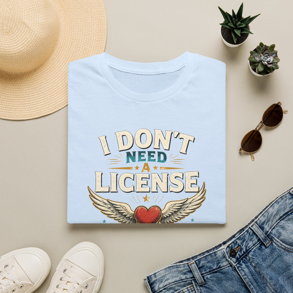 "I Don't Need a License to Love" Vintage Heart & Wings Design