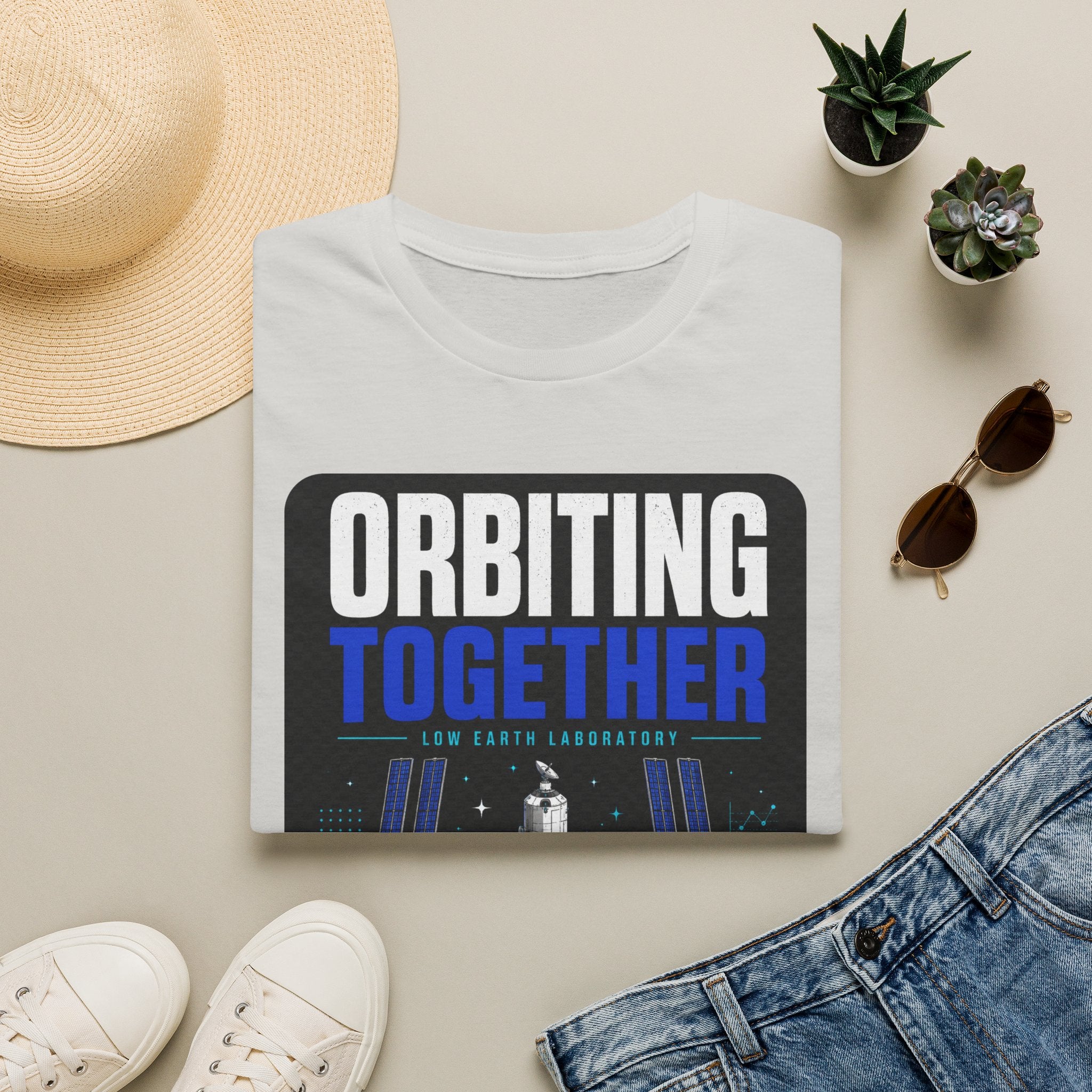 Orbiting Together T‑Shirt — Space Station Earth Graphic Tee