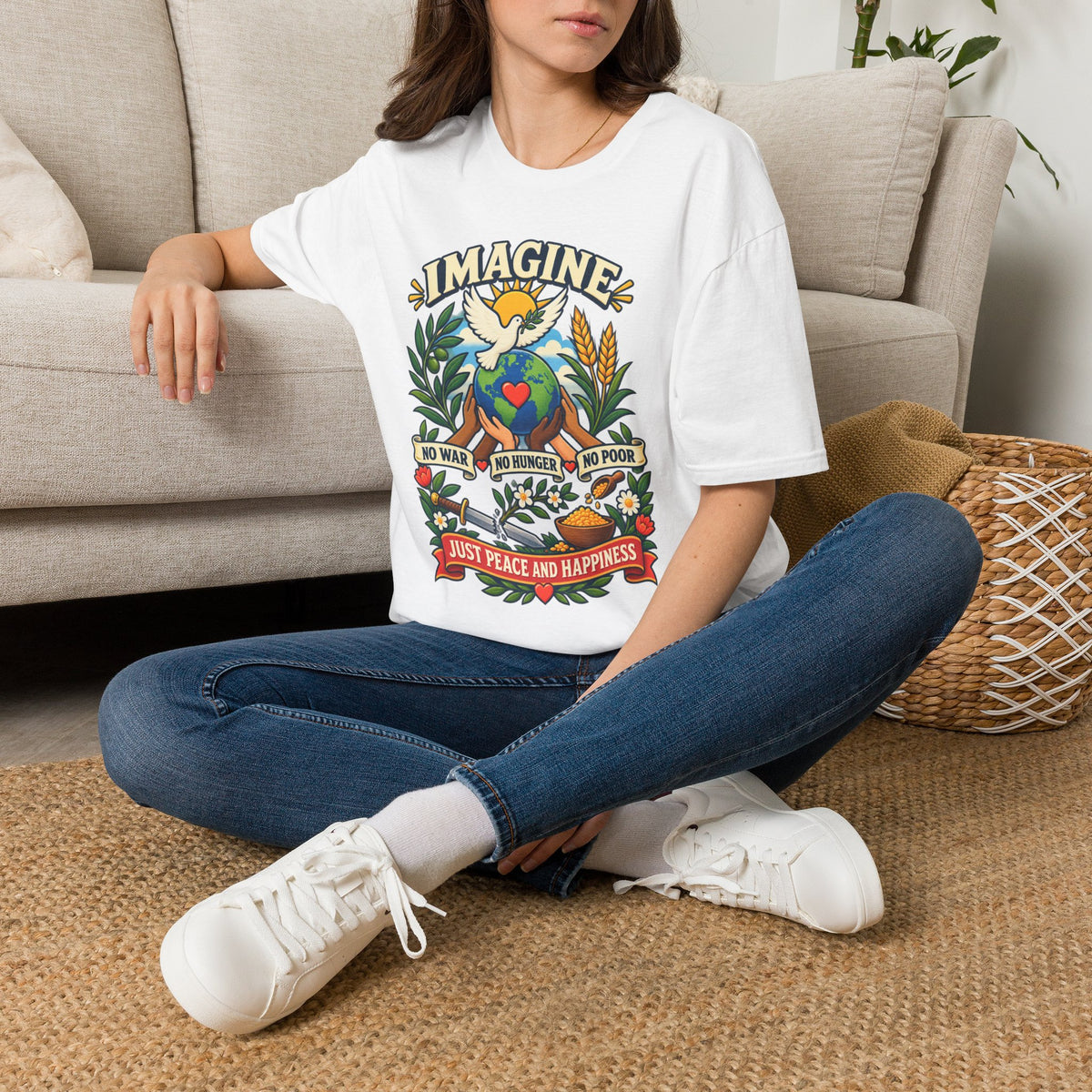 Imagine Peace T-Shirt — Dove, Earth & Plants Graphic Tee