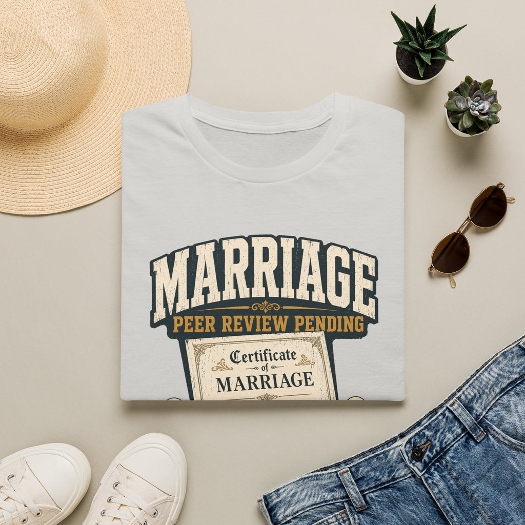 Marriage 'Peer Review Pending' T‑Shirt – Funny Engagement/Bridal Shower Tee