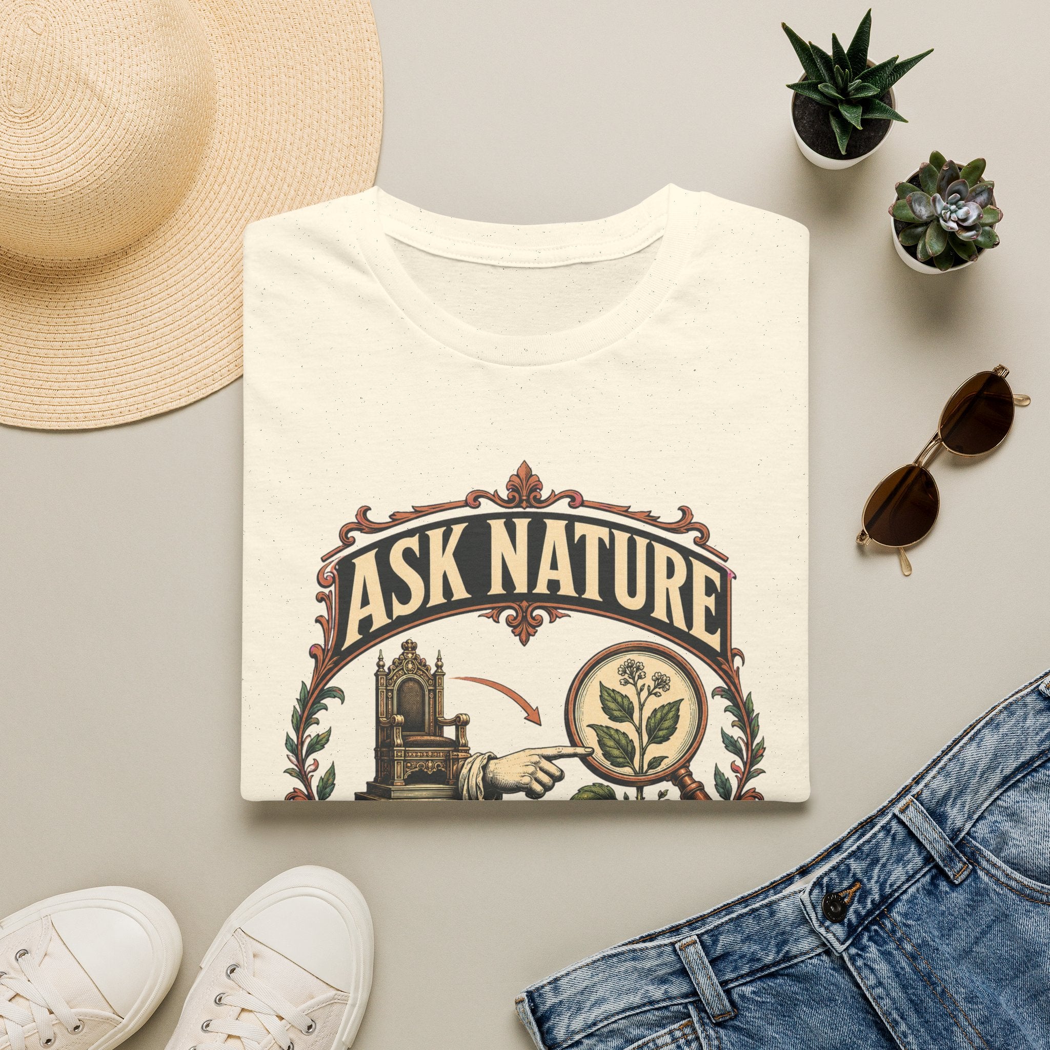 Ask Nature T-Shirt — Botanical 'Ask Nature Not Authority' Eco Graphic Tee