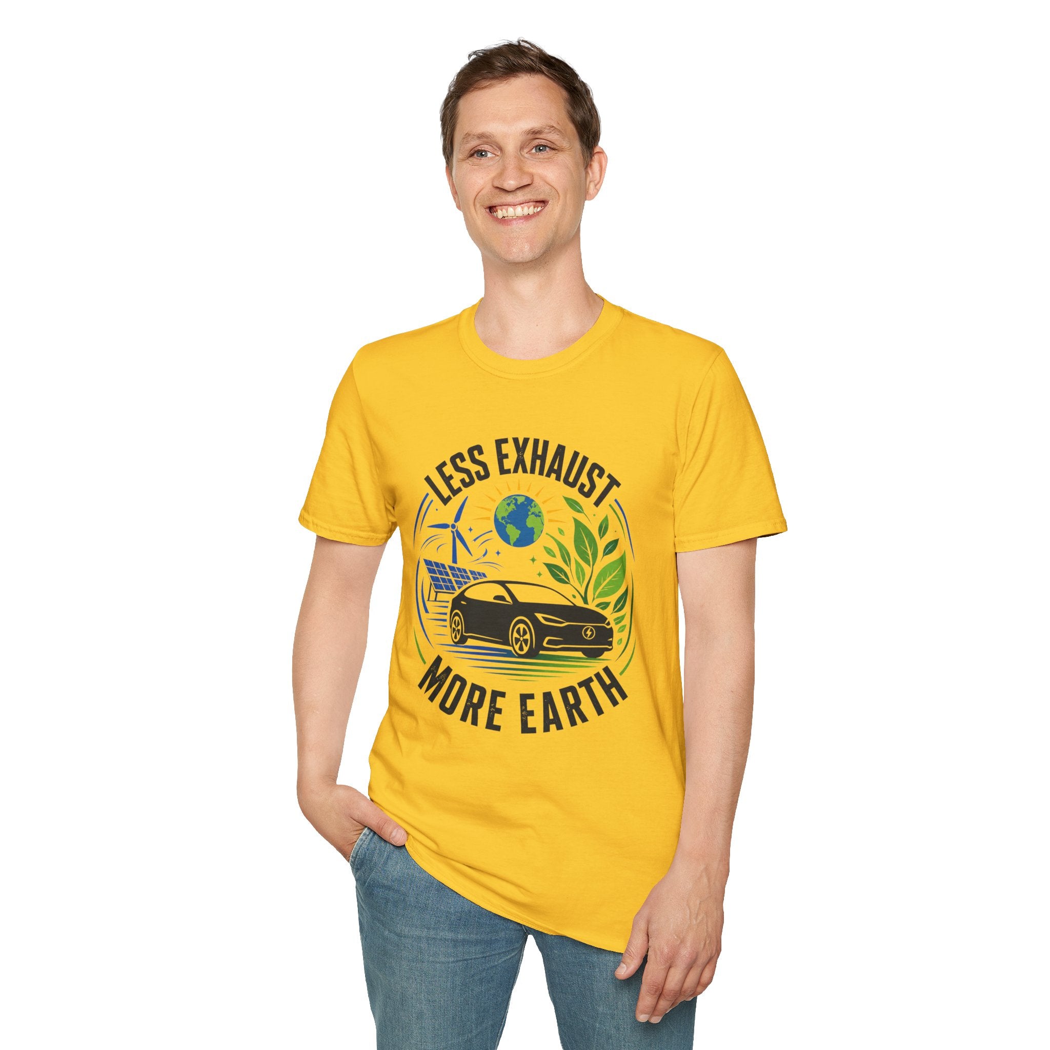 Eco-Friendly Tee — "Less Exhaust, More Earth" Environmental Graphic Shirt