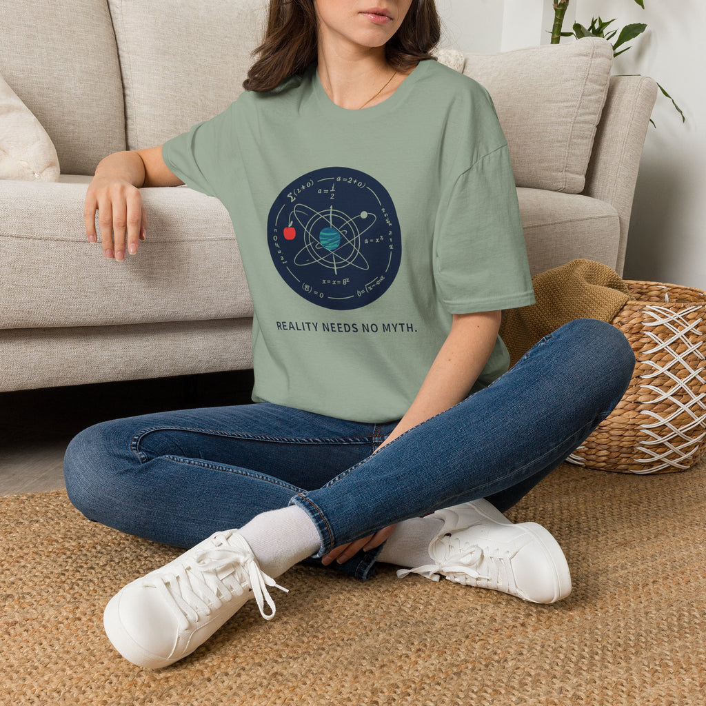 Science Atom Graphic T-Shirt — "Reality Needs No Myth" Tee