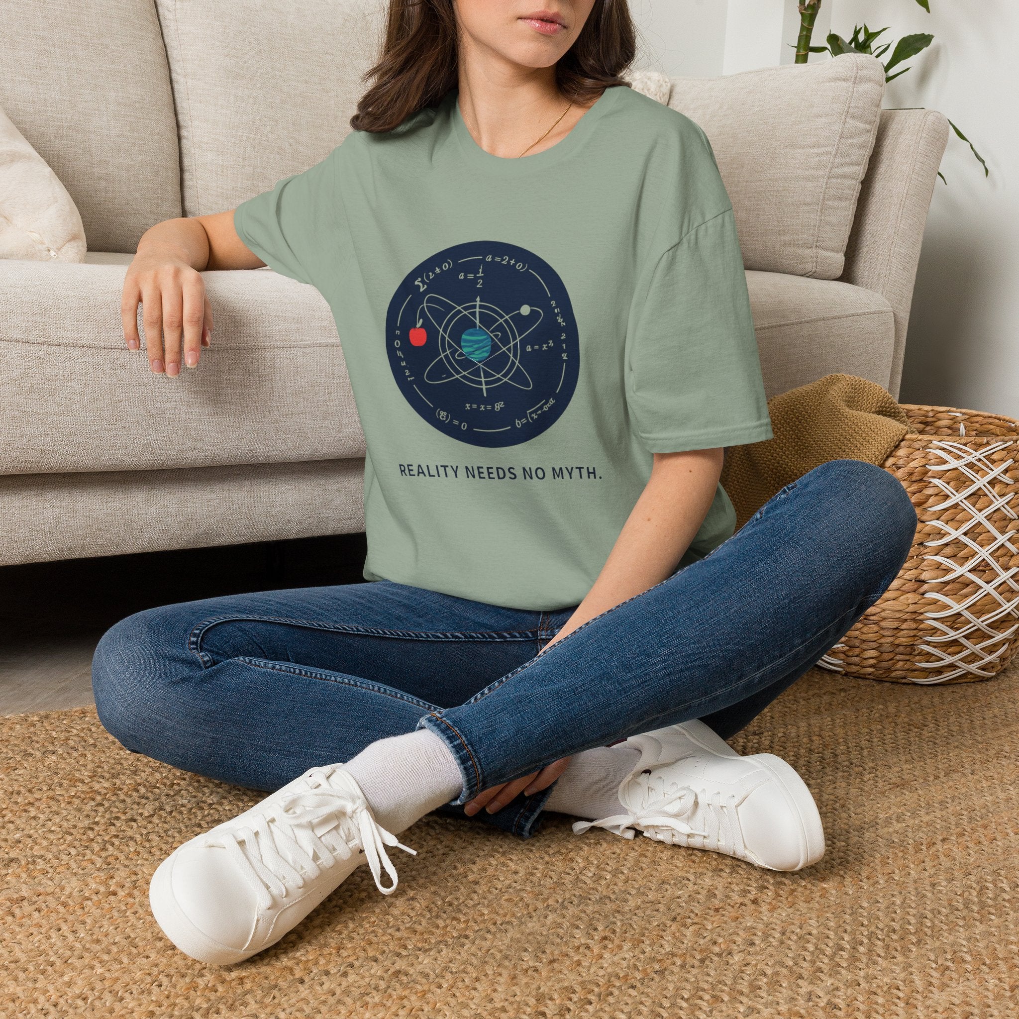 Science Atom Graphic T-Shirt — "Reality Needs No Myth" Tee