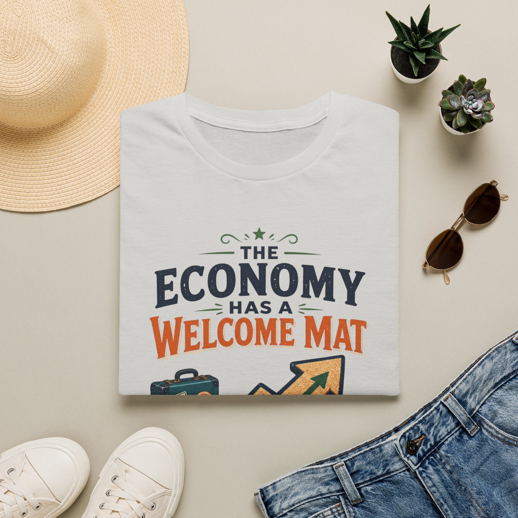 T-Shirt — "The Economy Has a Welcome Mat" Graphic Tee