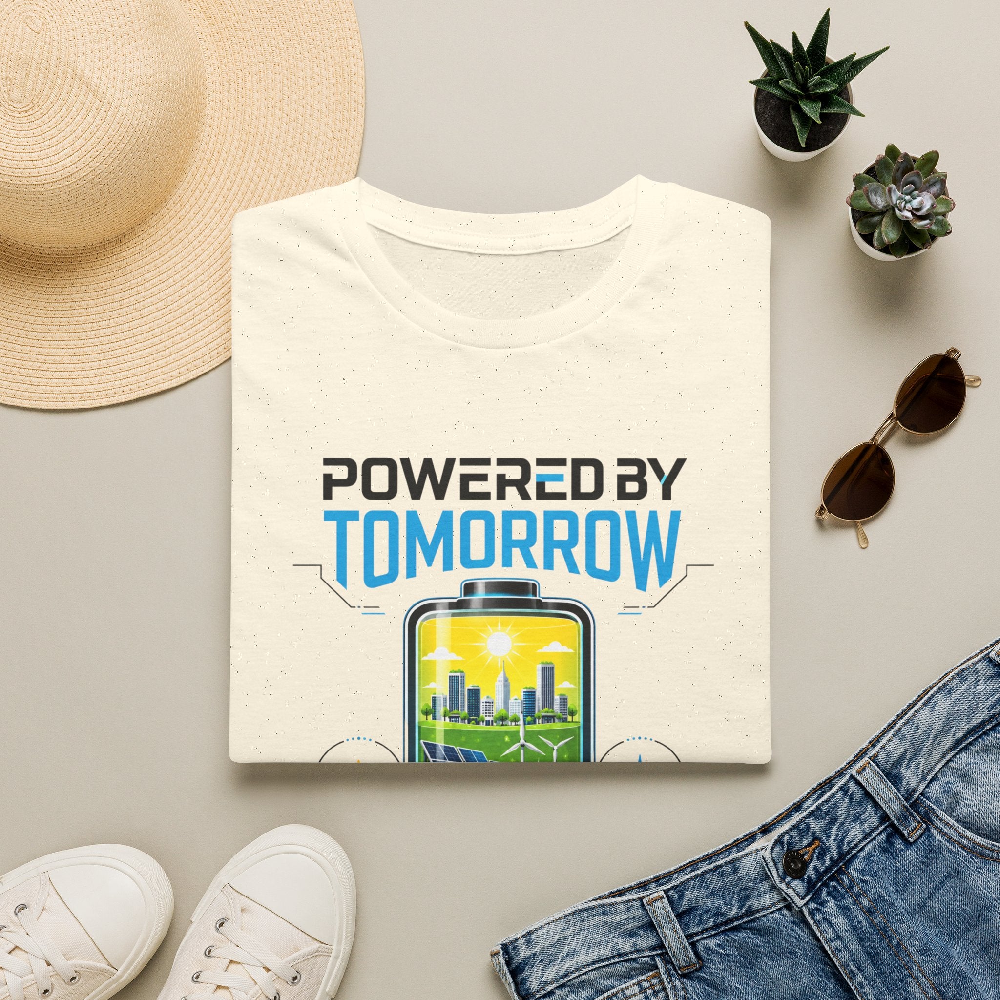 Powered By Tomorrow T‑Shirt — Eco Future Renewable Energy Graphic Tee
