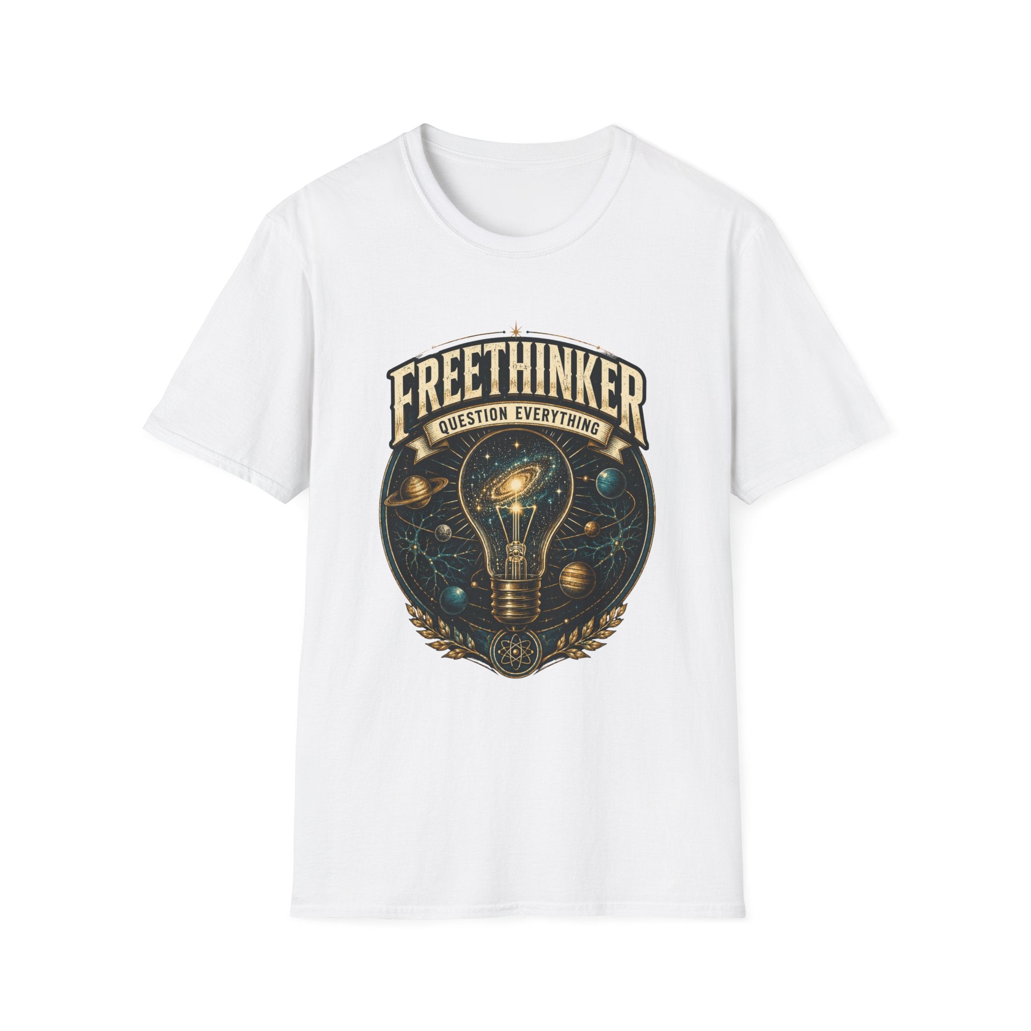 Freethinker Graphic T-Shirt — "Question Everything" Lightbulb Design