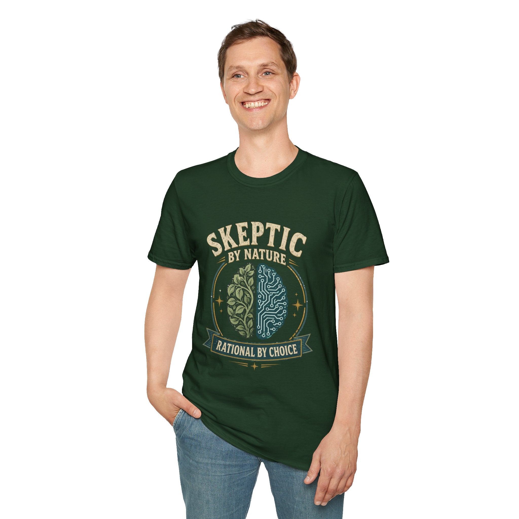 Skeptic by Nature T-Shirt — Brain Split Design ("Rational by Choice")