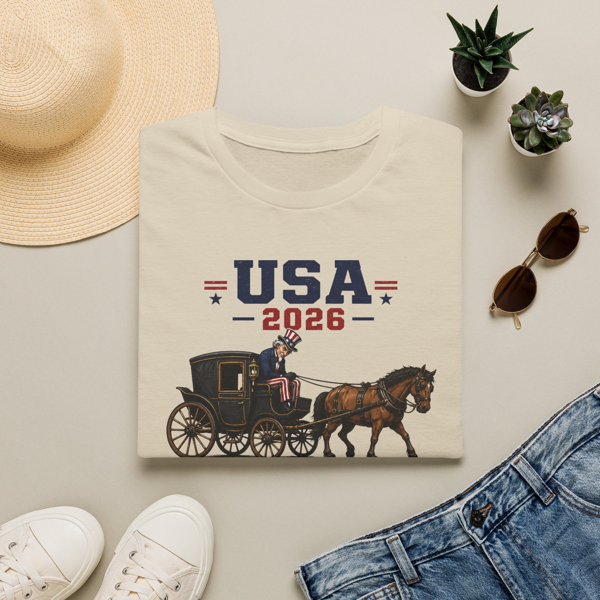 USA 2026 Campaign T‑Shirt — Patriotic Coach & Horse Graphic Tee