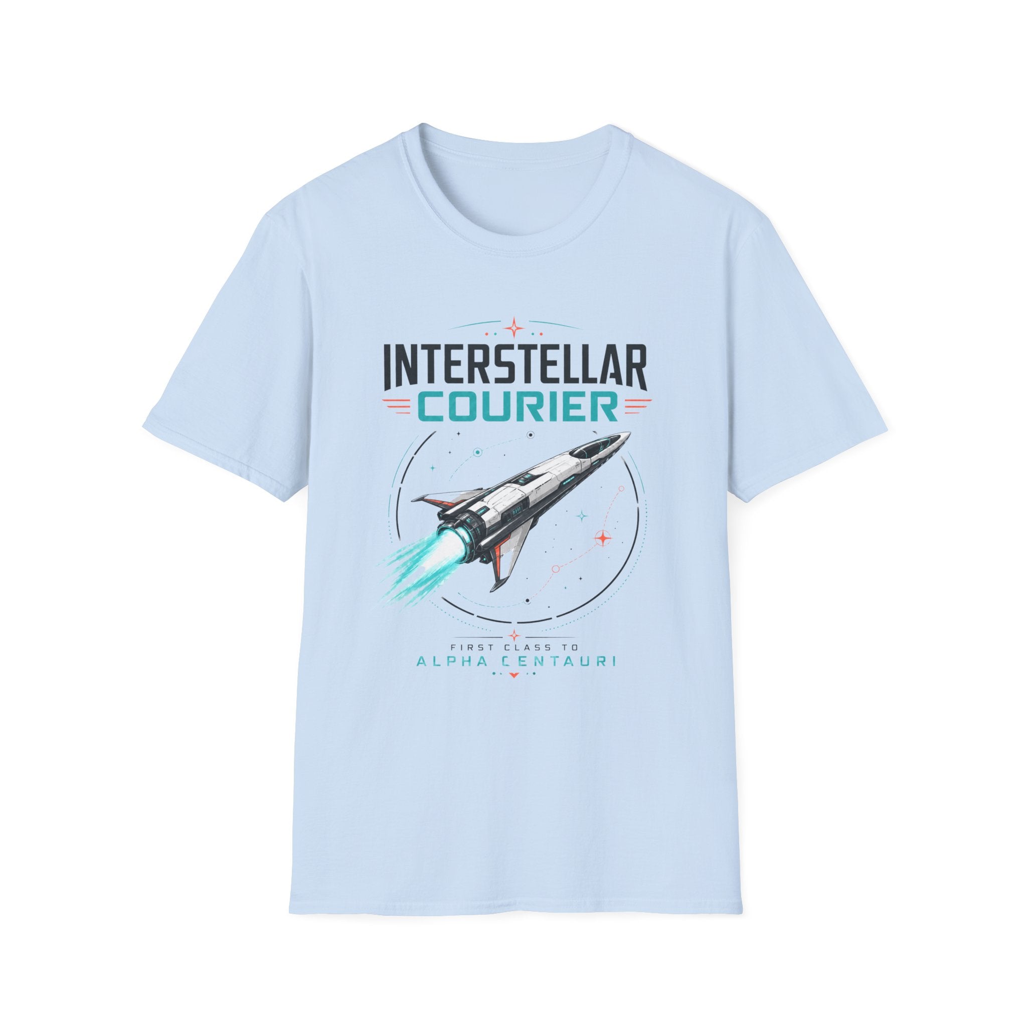 Interstellar Courier T‑Shirt — Retro Space Rocket Tee for Sci‑Fi Fans