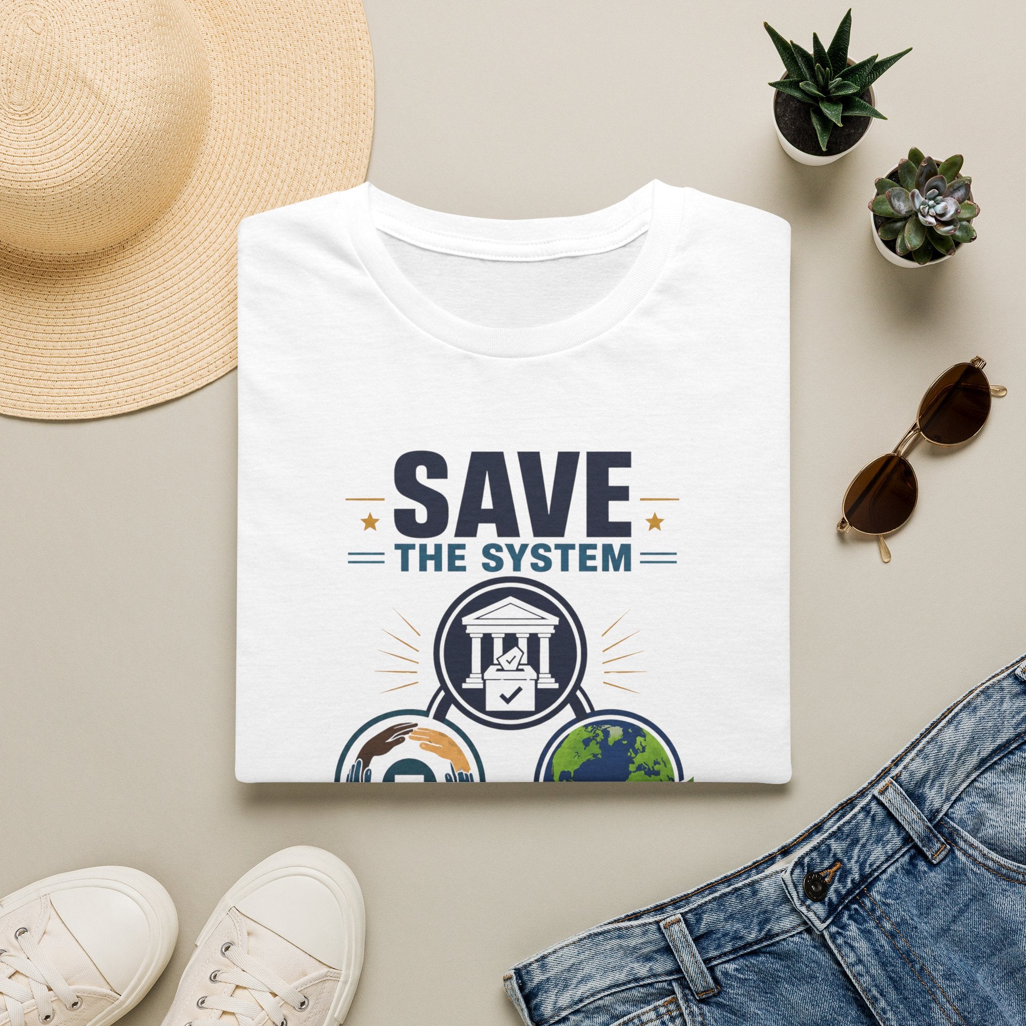 Save the System Graphic T-Shirt — Save Each Other, Save the Planet Eco Awareness Tee