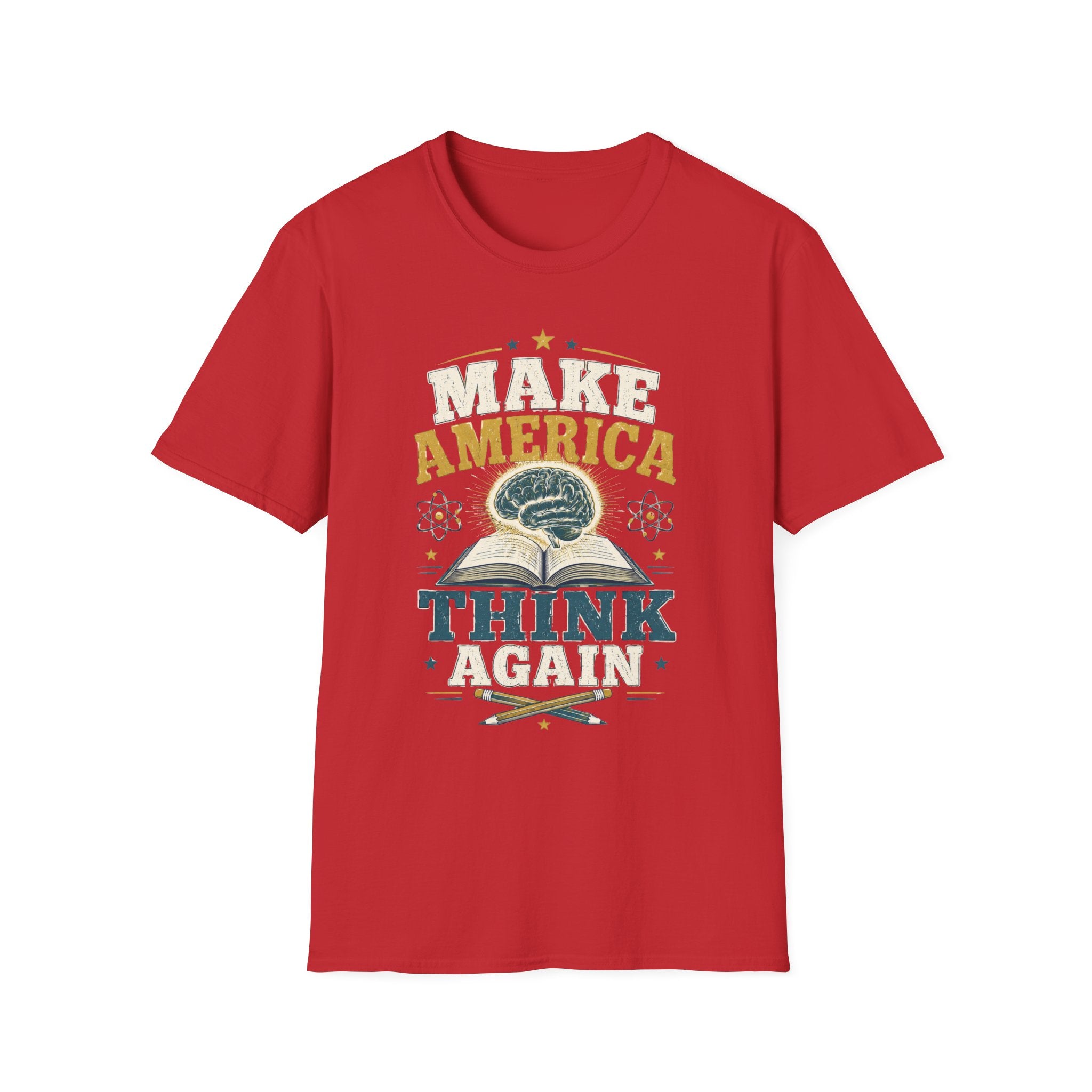 Make America Think Again T-Shirt — Retro Brain Graphic Tee