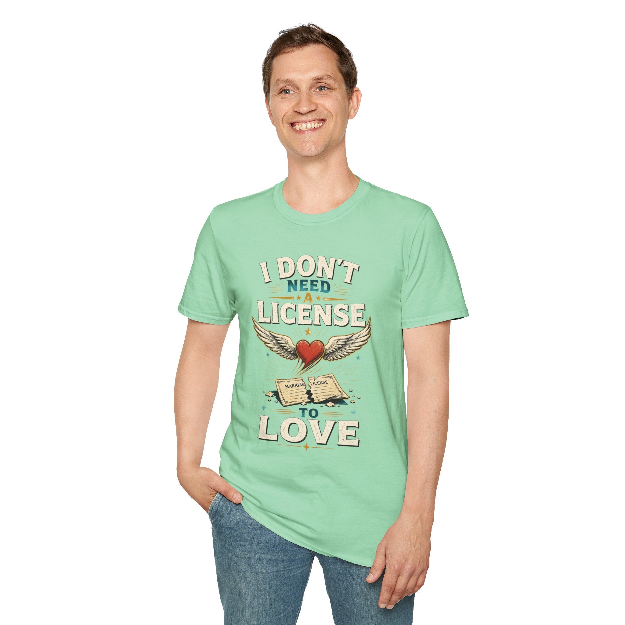 "I Don't Need a License to Love" Vintage Heart & Wings Design
