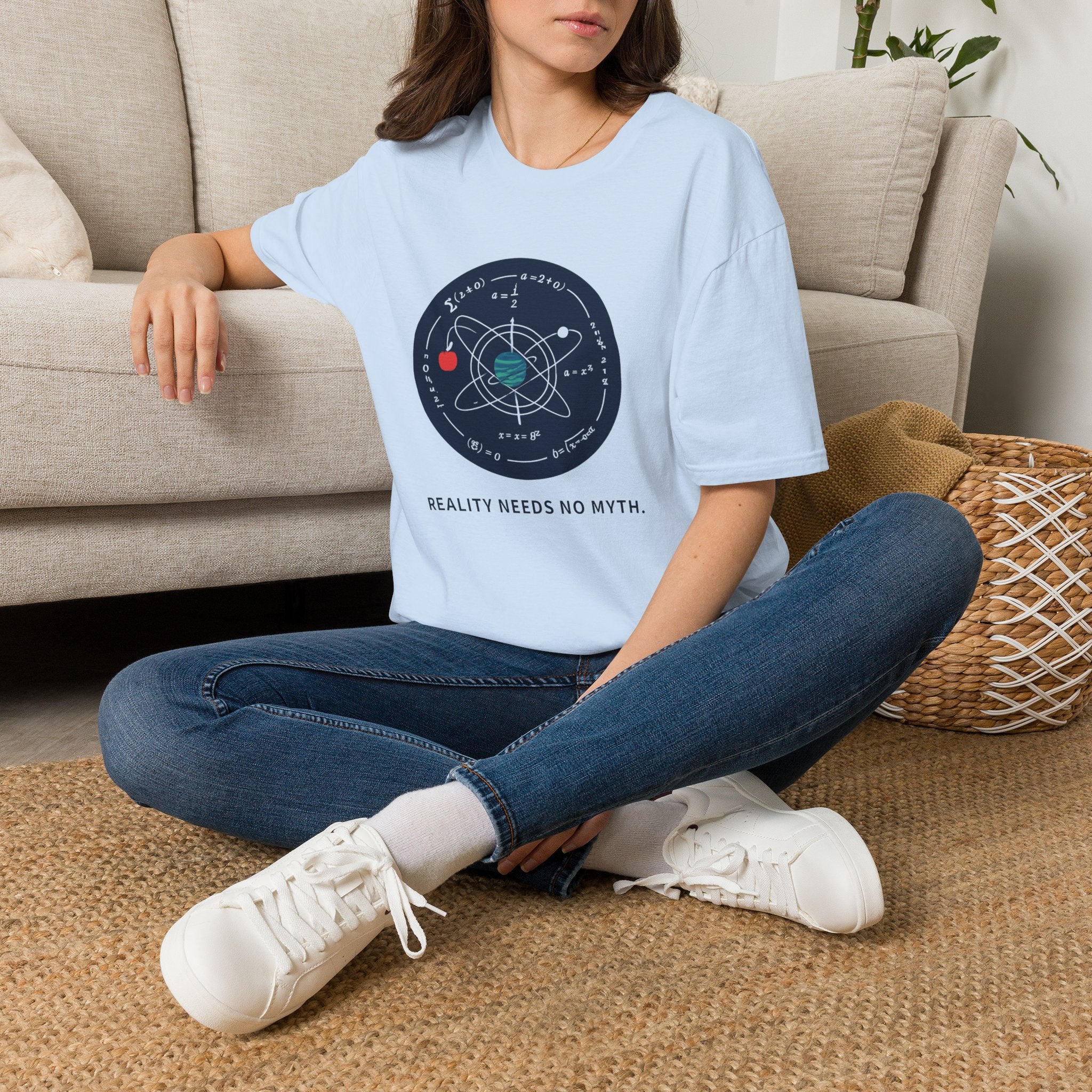 Science Atom Graphic T-Shirt — "Reality Needs No Myth" Tee