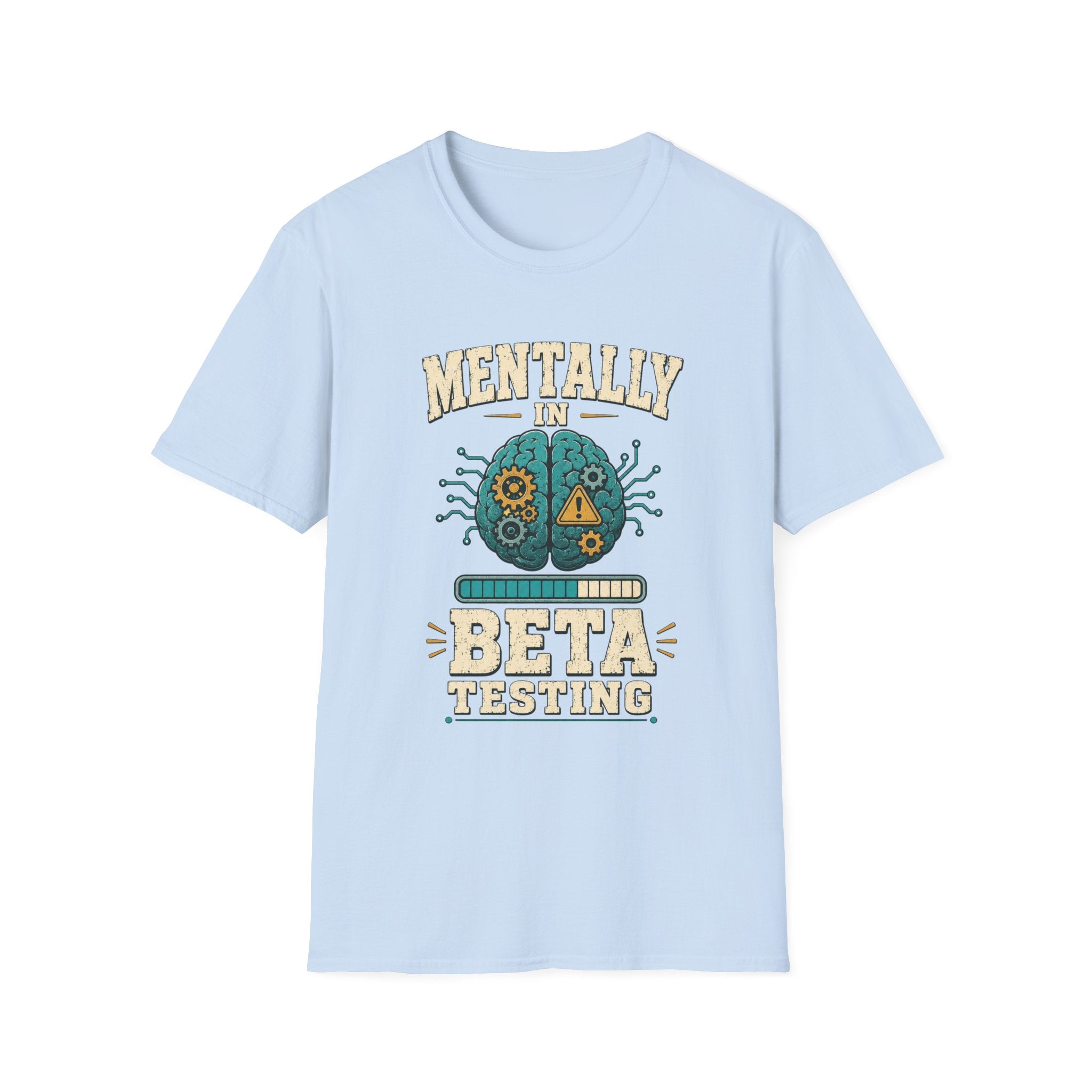 T-Shirt — "Mentally in Beta Testing" Retro Brain Graphic Tee