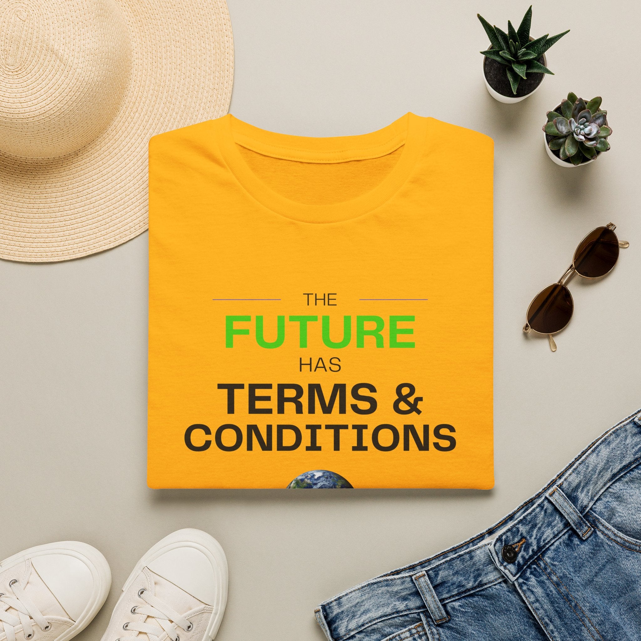 The Future Has Terms & Conditions T‑Shirt — Equality, Sustainability, Democracy Tee