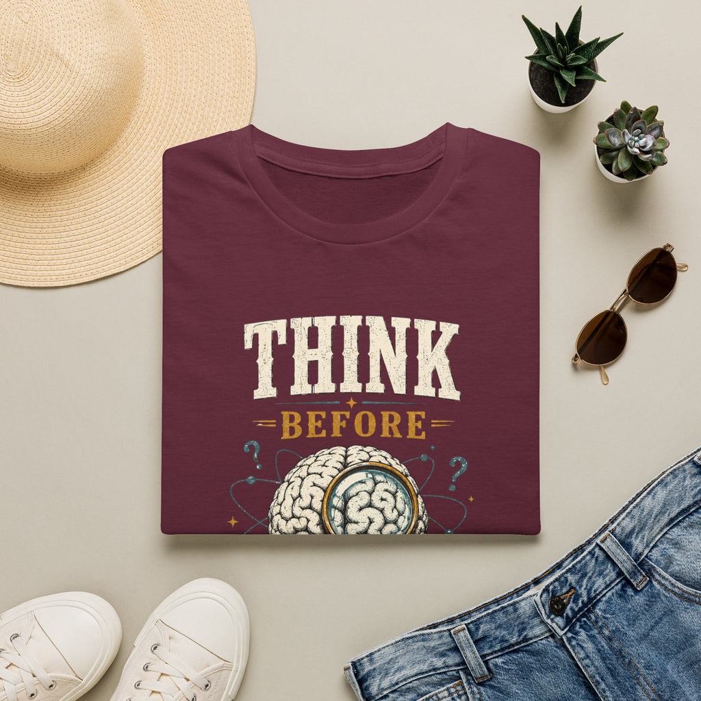 Think Before You Believe T-Shirt — Vintage Brain Graphic Tee