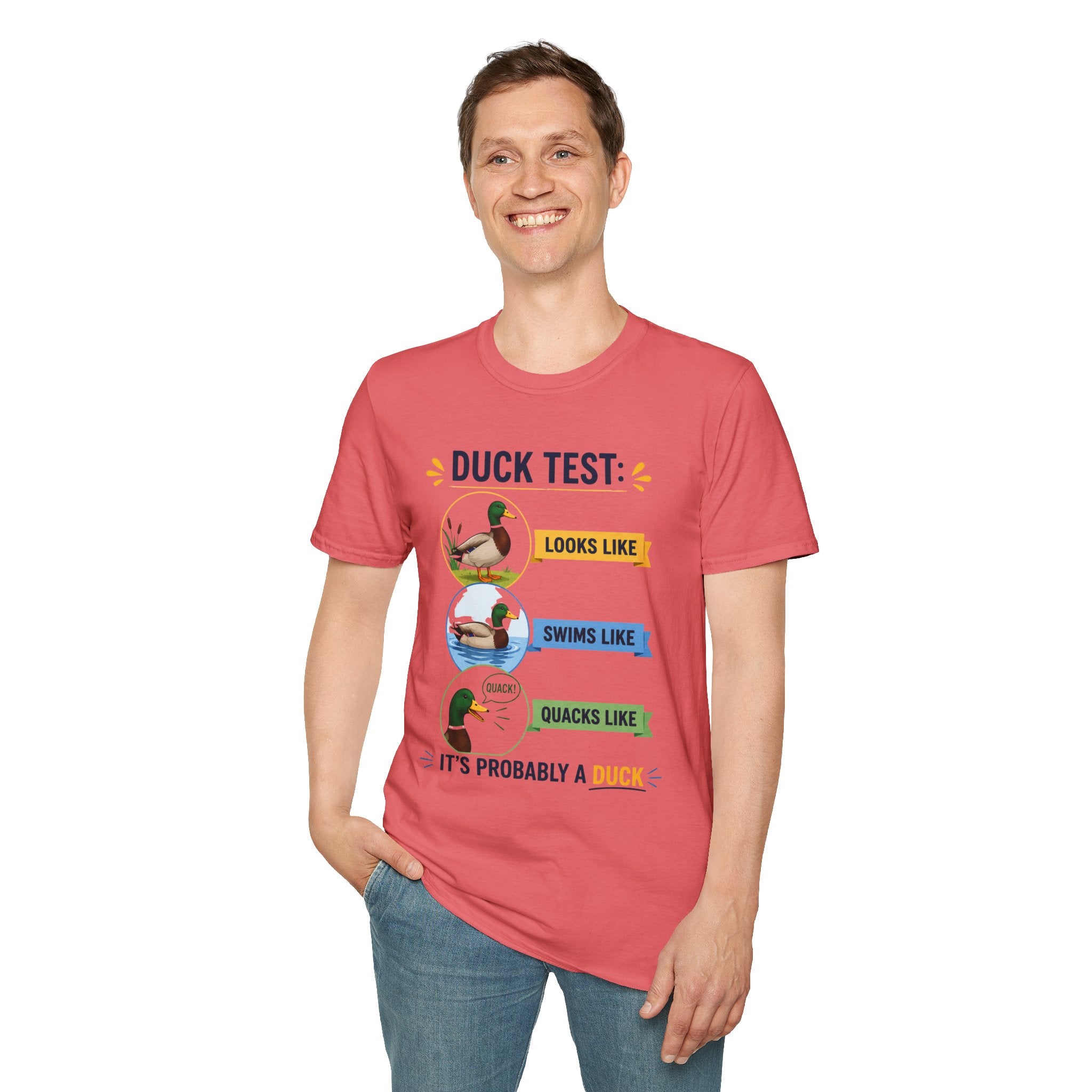 Duck Test T-Shirt — Funny “Looks Like, Swims Like, Quacks Like” Graphic Tee for Duck Lovers