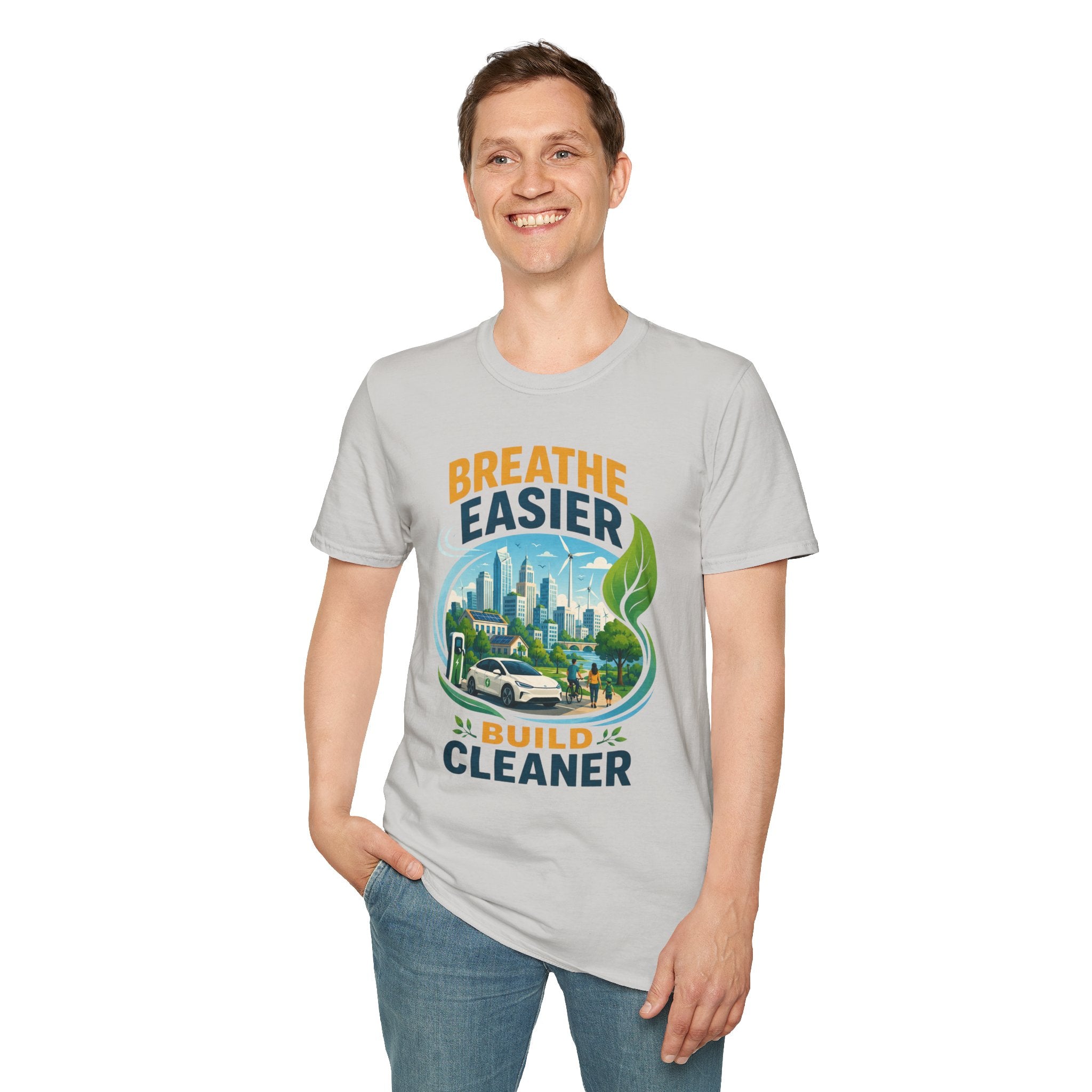 "Breathe Easier, Build Cleaner" Eco City Graphic