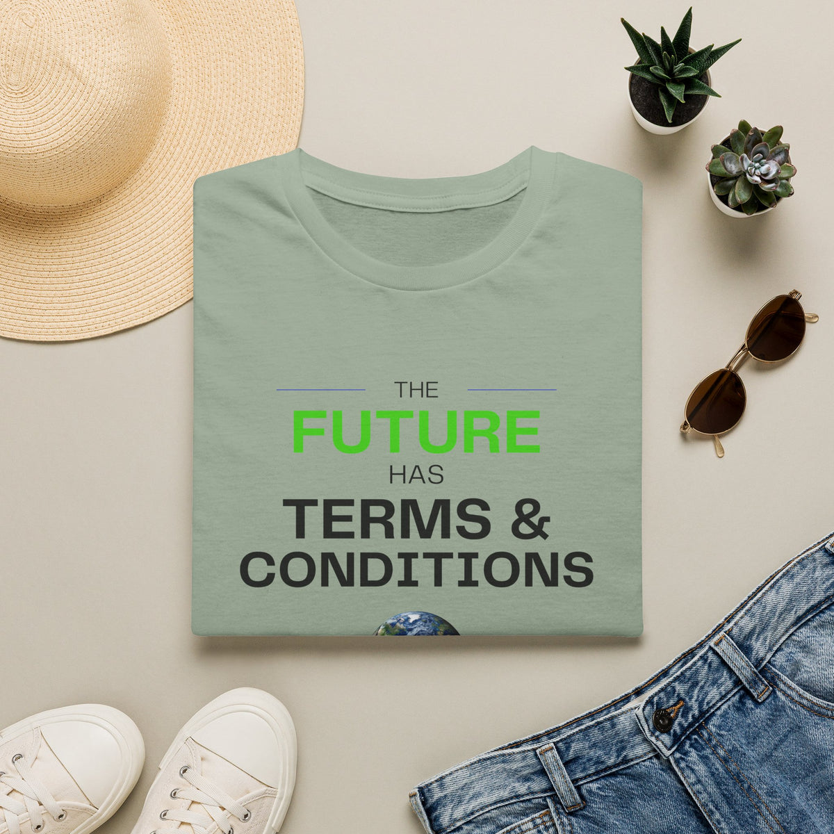 The Future Has Terms & Conditions T‑Shirt — Equality, Sustainability, Democracy Tee