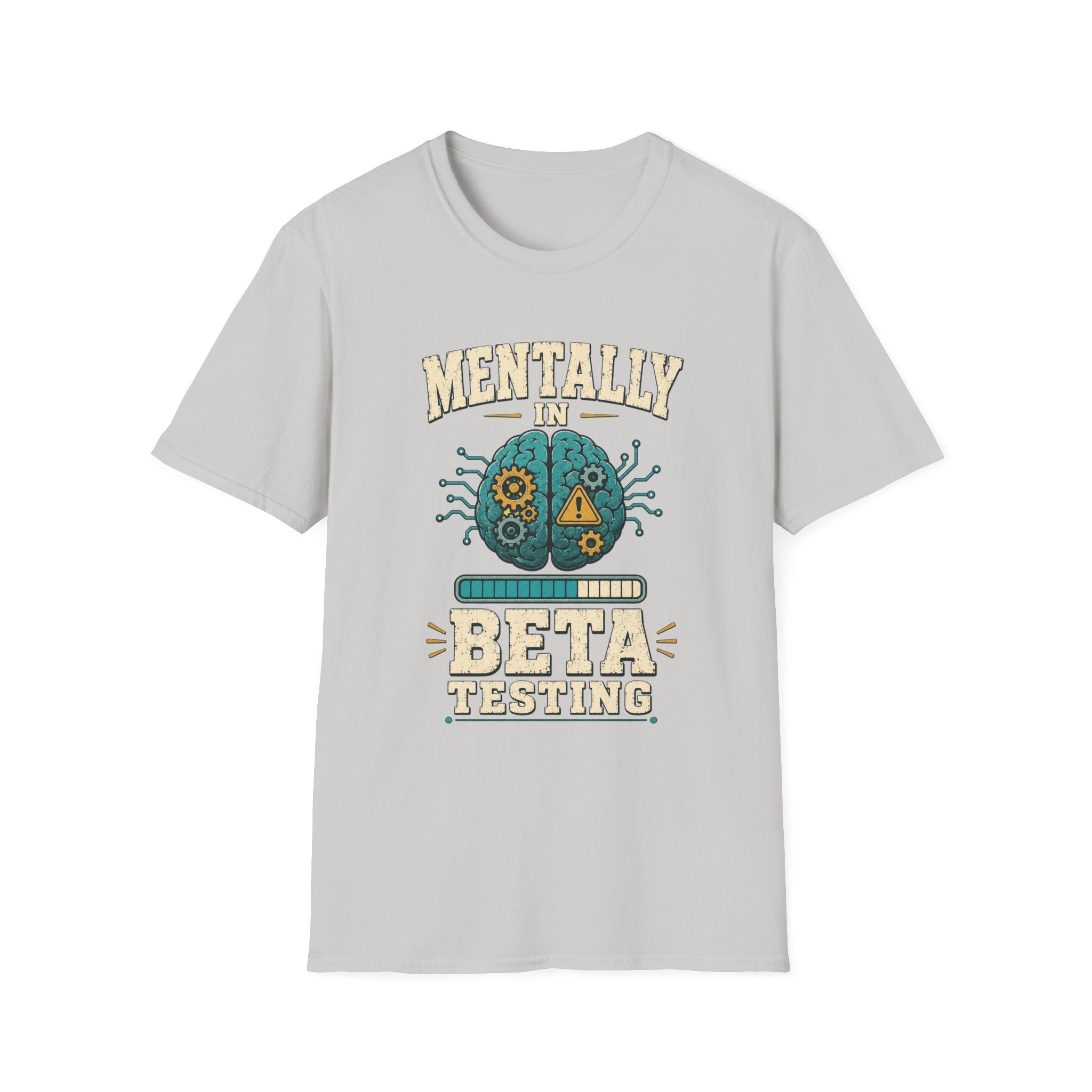 T-Shirt — "Mentally in Beta Testing" Retro Brain Graphic Tee