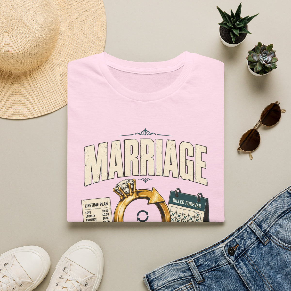 Marriage Subscription T-Shirt — Funny Ring & Bills Graphic Tee