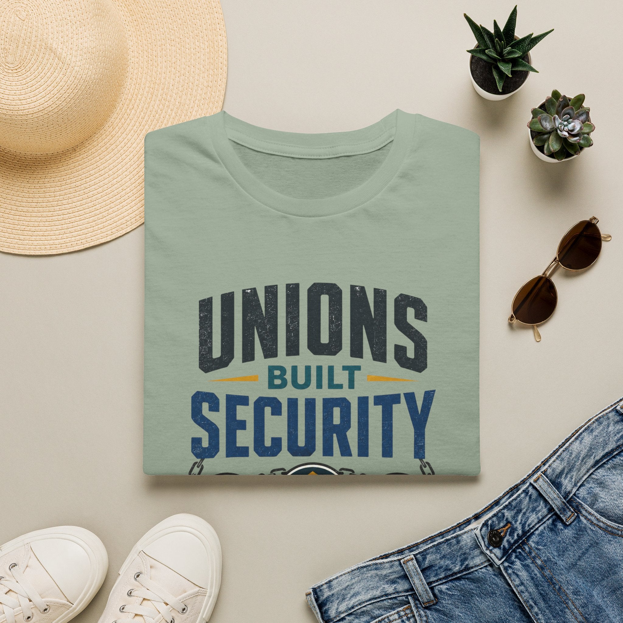 Unions Built Security T-Shirt — Labor Union Solidarity Shirt (Wages • Benefits • Dignity)