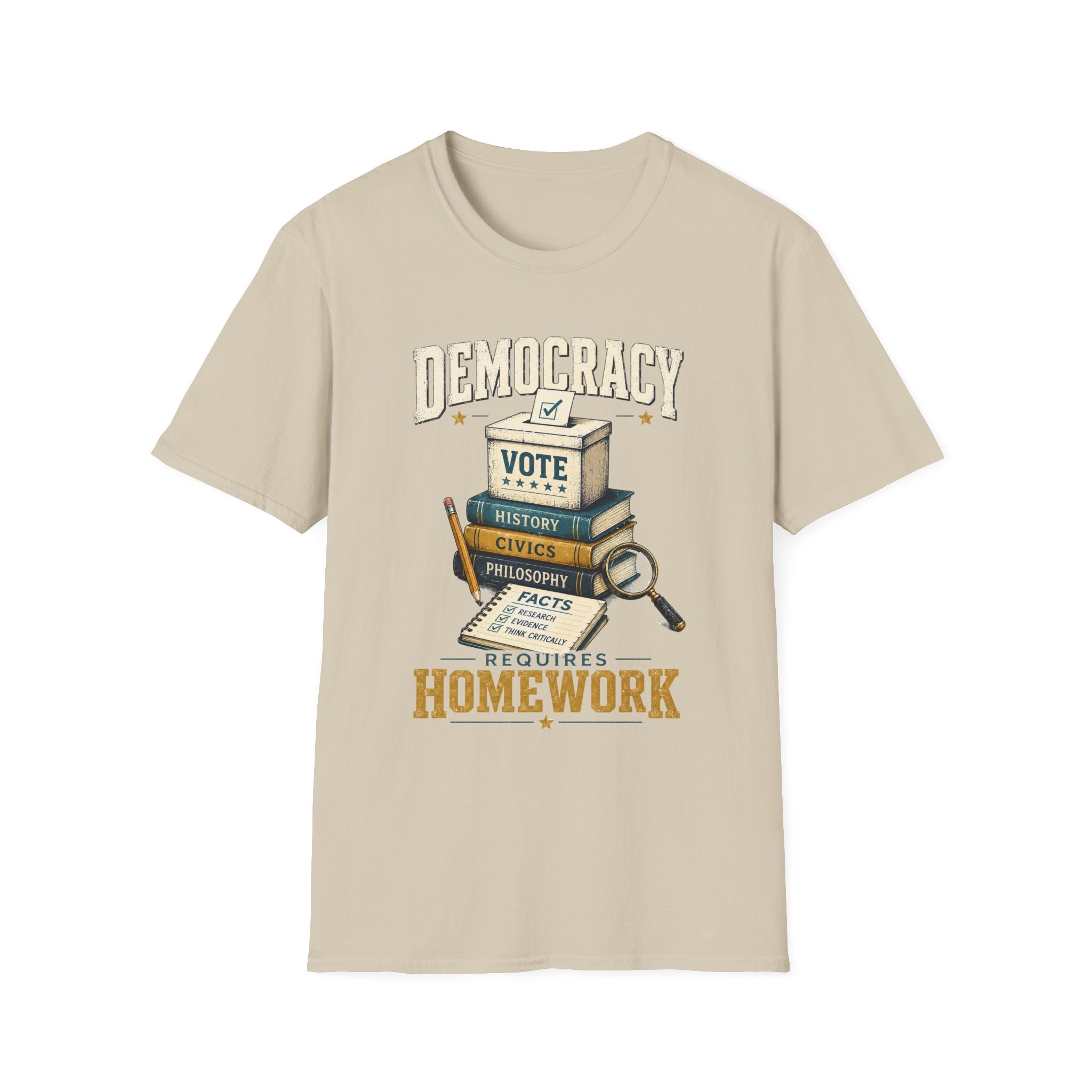 Democracy Vote T-Shirt — 'Democracy Becomes Homework' Vintage Civic Education Tee