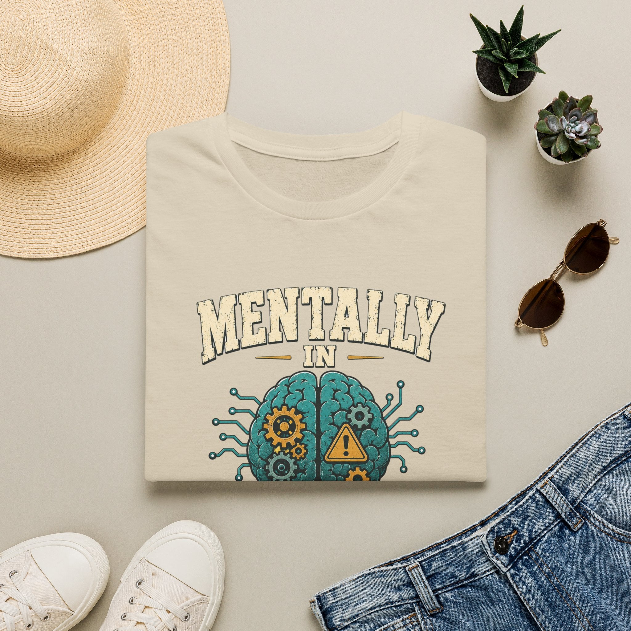 "Mentally In Beta Testing" Retro Brain Graphic Tee