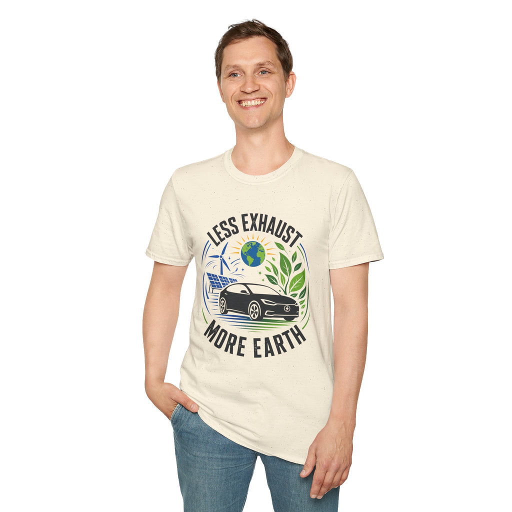 Eco-Friendly Tee — "Less Exhaust, More Earth" Environmental Graphic Shirt