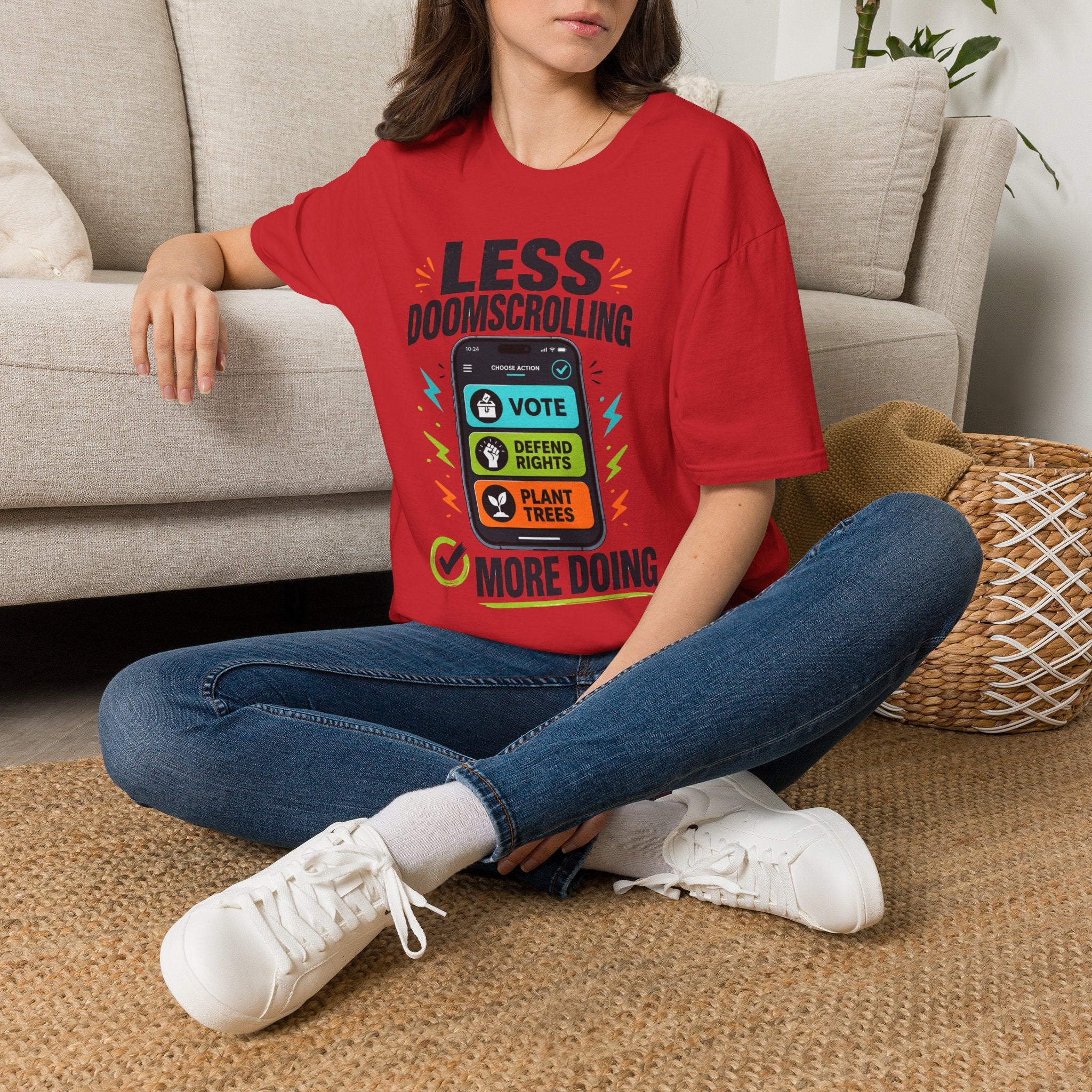 "Less Doomscrolling, More Doing" Motivational Graphic Tee