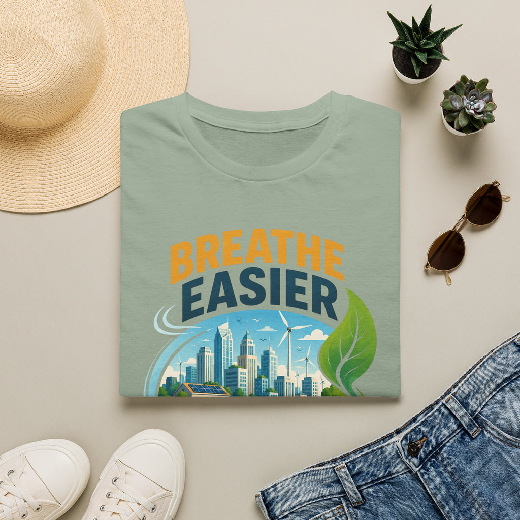 "Breathe Easier, Build Cleaner" Eco City Graphic