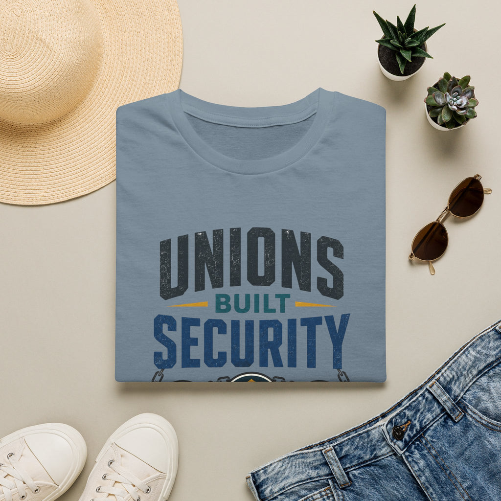 Unions Built Security T-Shirt — Labor Union Solidarity Shirt (Wages • Benefits • Dignity)