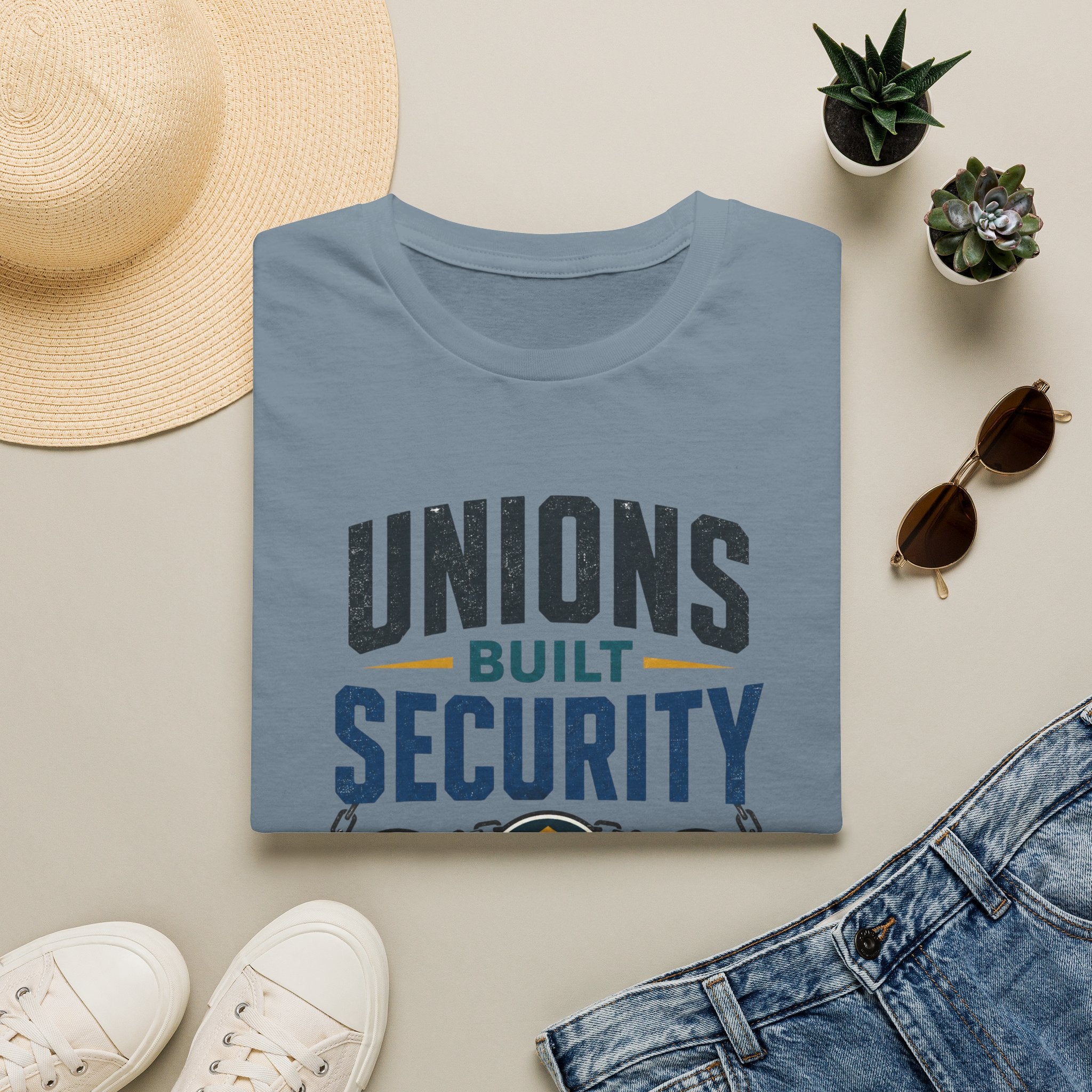 Unions Built Security T-Shirt — Labor Union Solidarity Shirt (Wages • Benefits • Dignity)