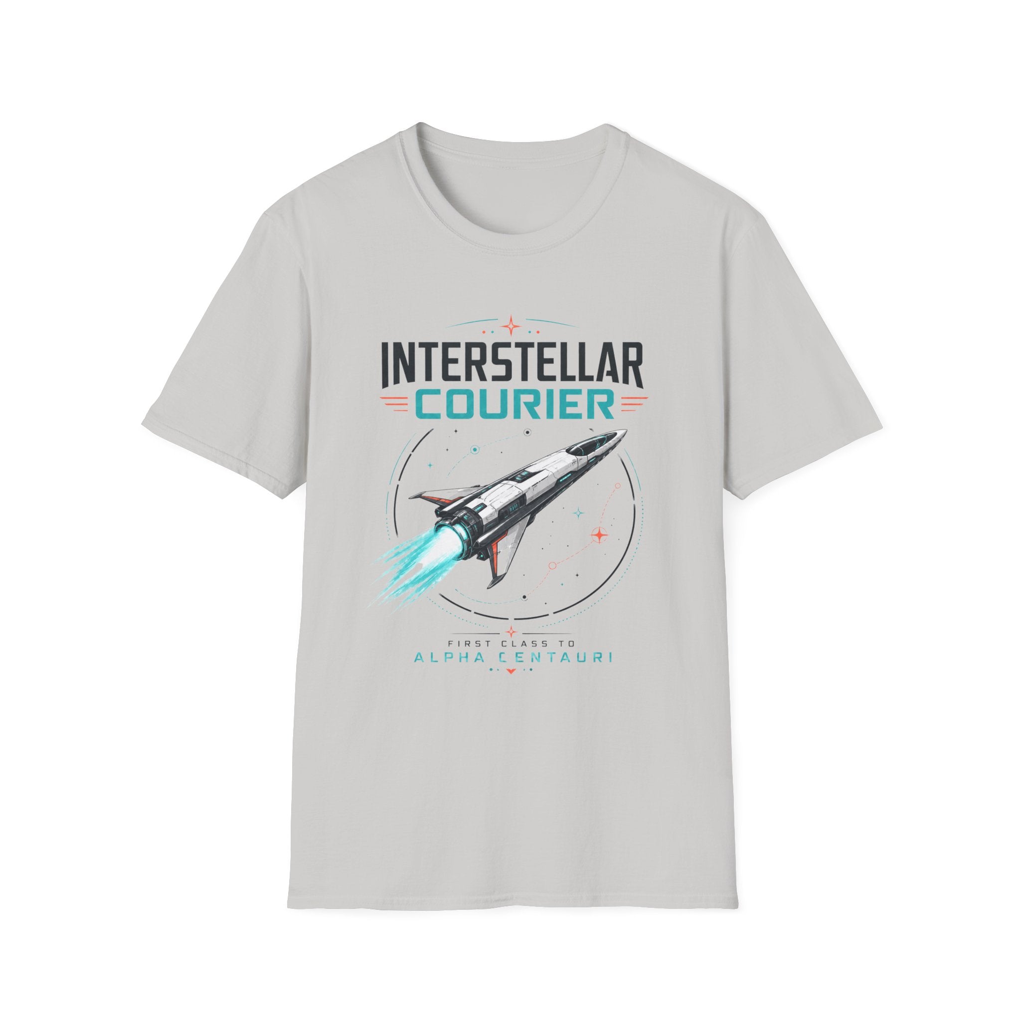 Interstellar Courier T‑Shirt — Retro Space Rocket Tee for Sci‑Fi Fans