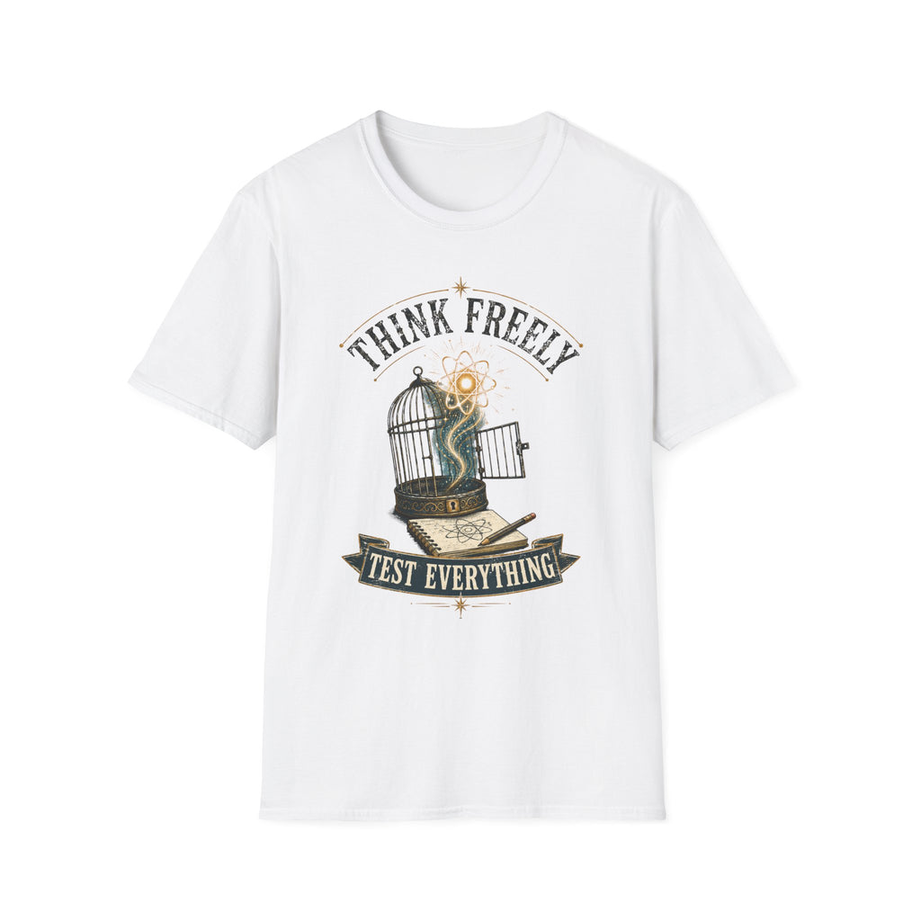 Think Freely T-Shirt — 'Test Everything' Inspirational Cage & Book Graphic Tee