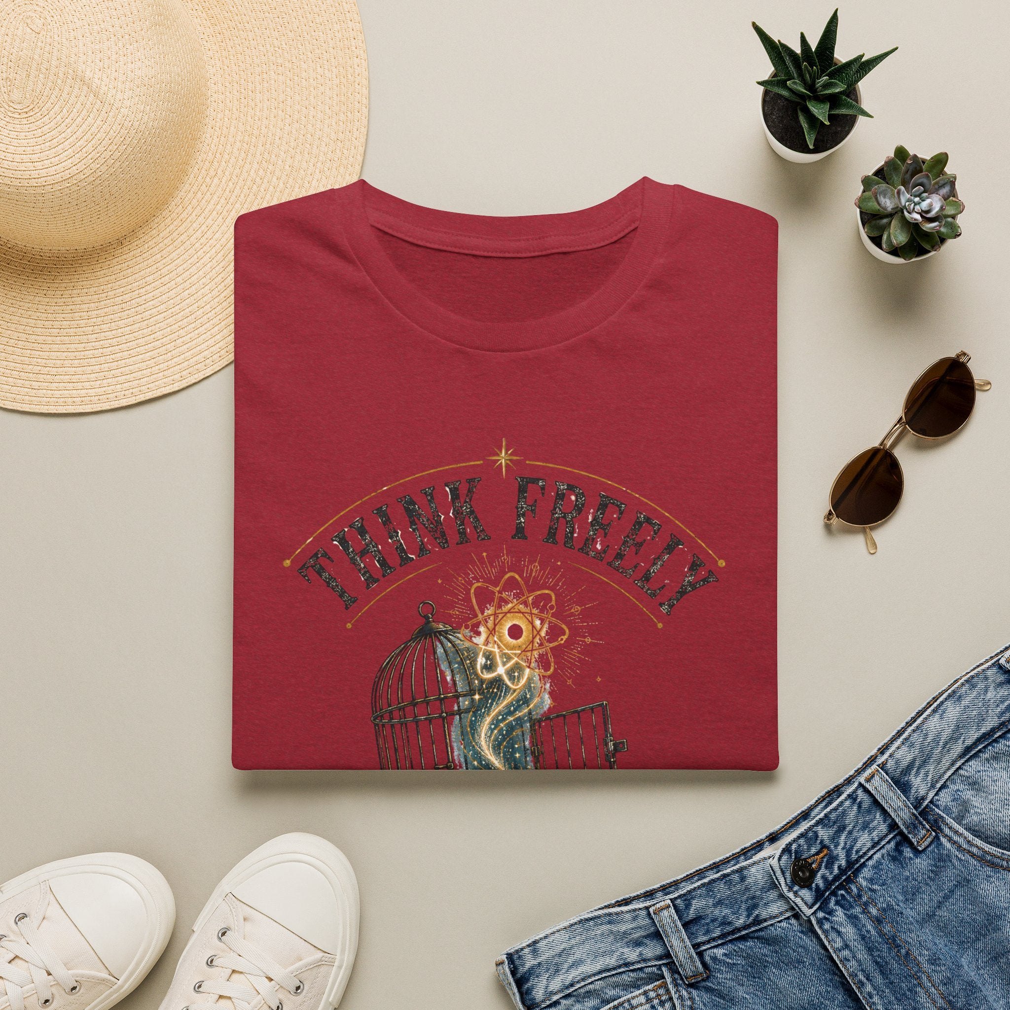 Think Freely T-Shirt — 'Test Everything' Inspirational Cage & Book Graphic Tee