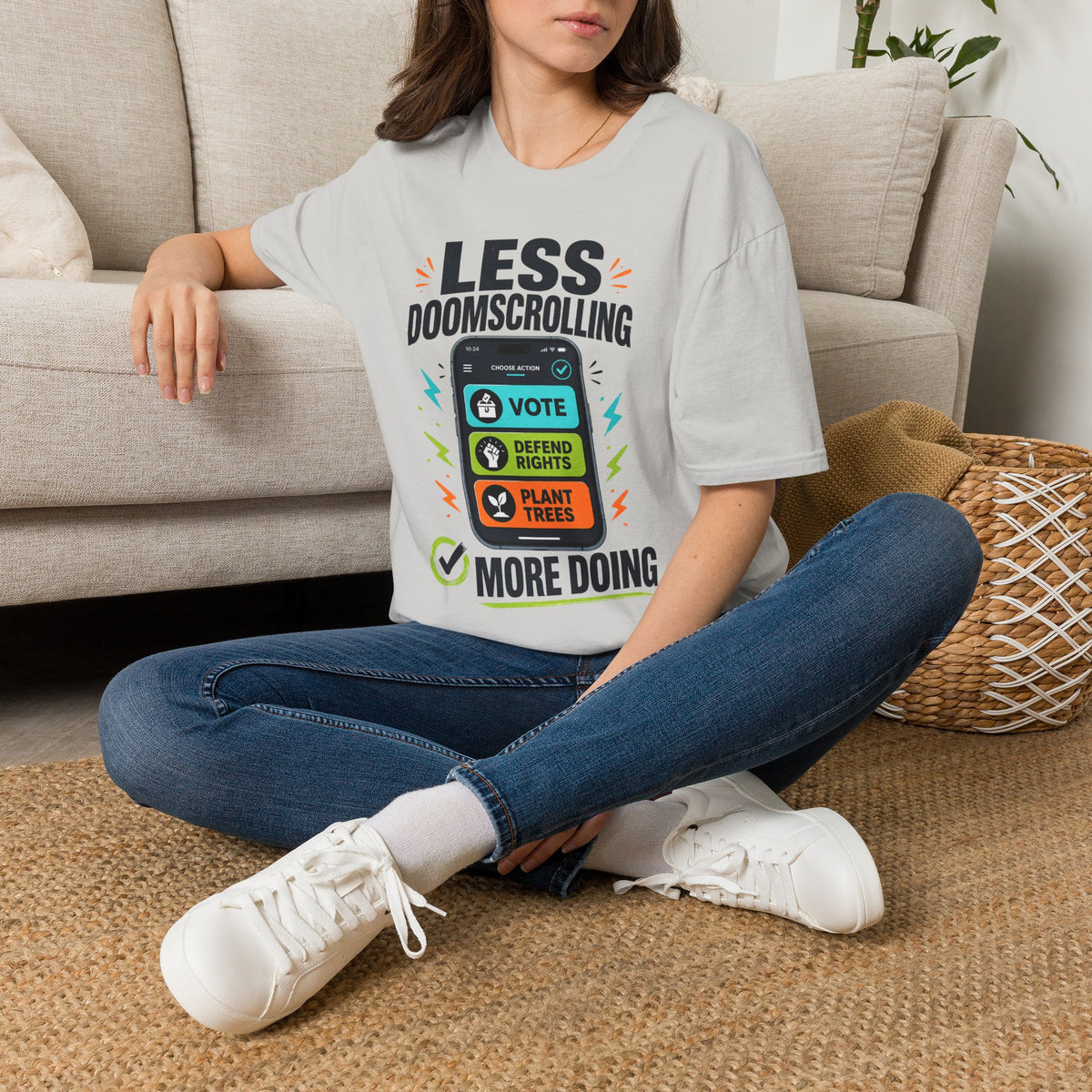 "Less Doomscrolling, More Doing" Motivational Graphic Tee