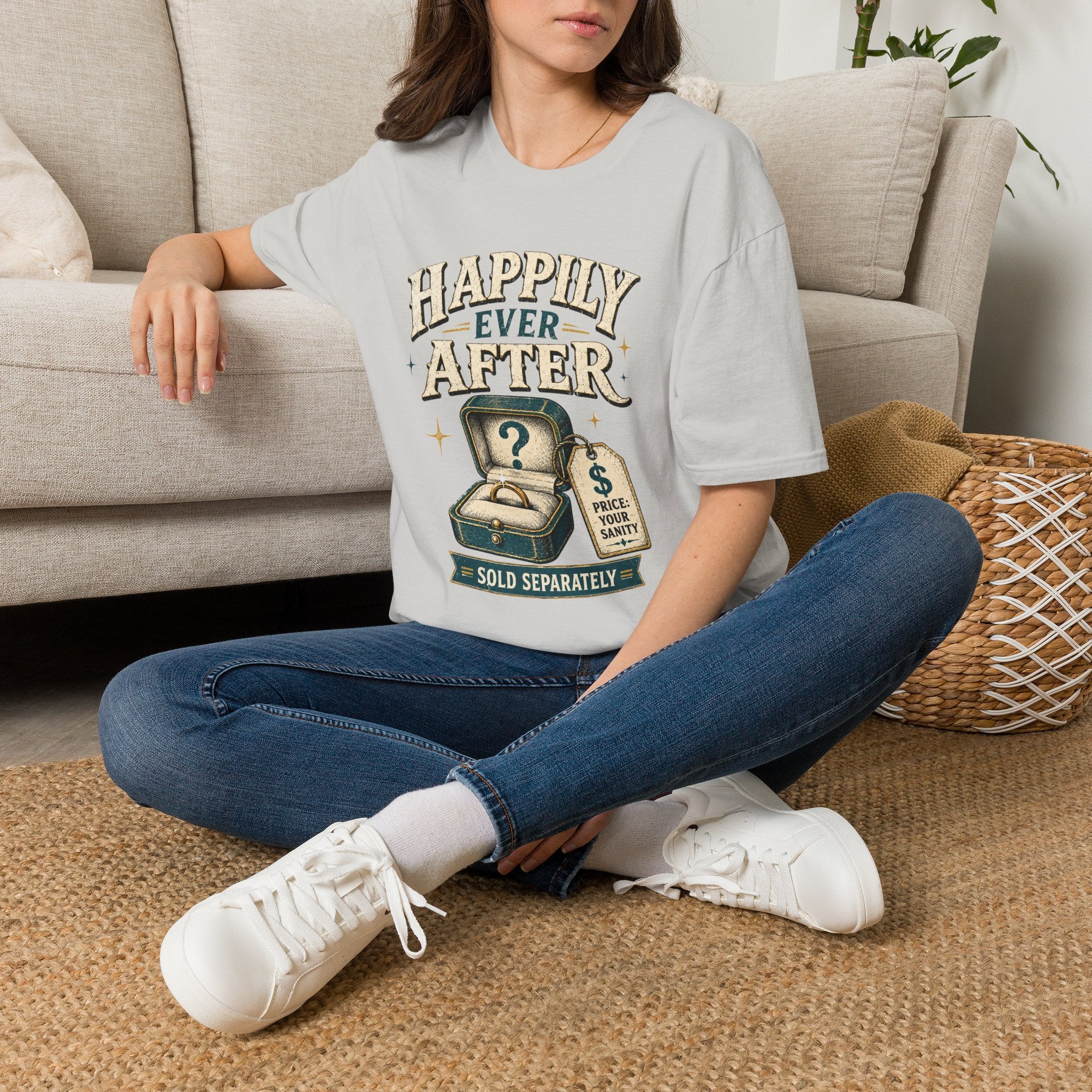 Happily Ever After T-Shirt — Funny Engagement/Marriage Proposal Tee (Ring Box, “Sold Separately” Design)