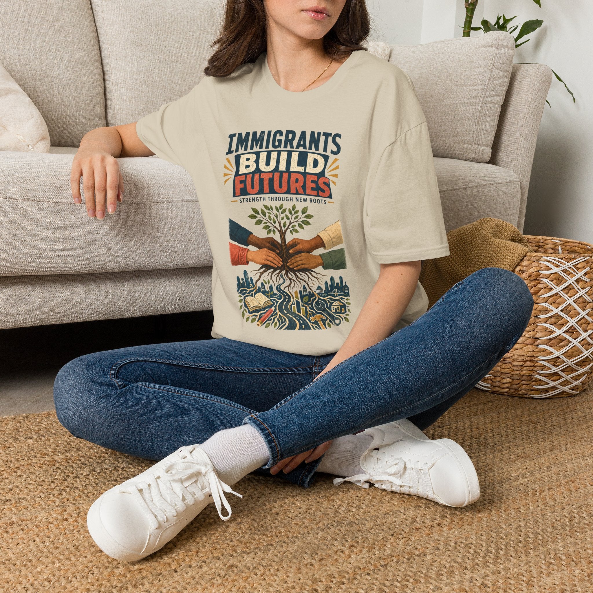 Immigrants Build Futures T-Shirt – Strength Through New Roots Tee