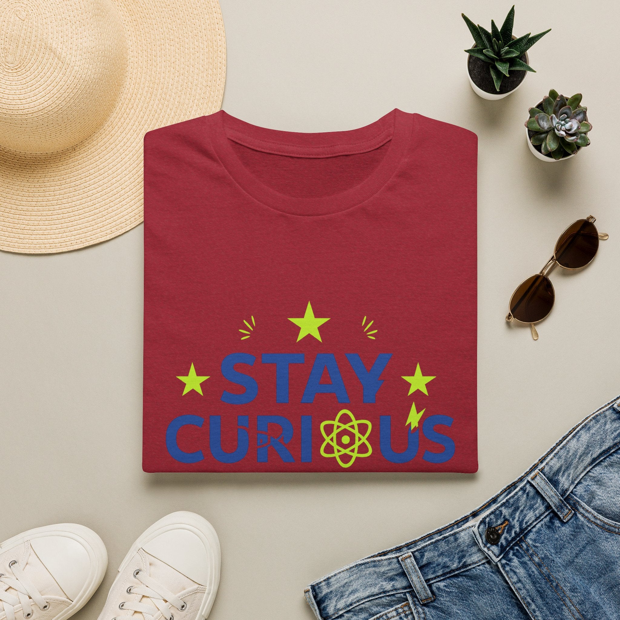 Stay Curious T-Shirt — STEM Science Tee with Atom & Stars