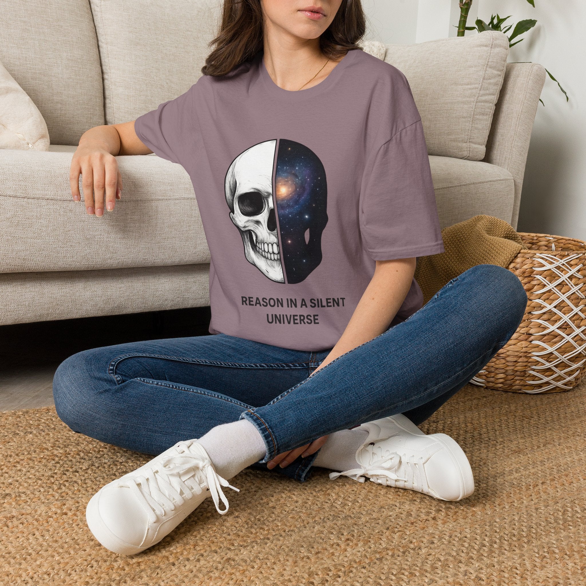 Skull & Galaxy T-Shirt — "Reason in a Silent Universe" Graphic Tee