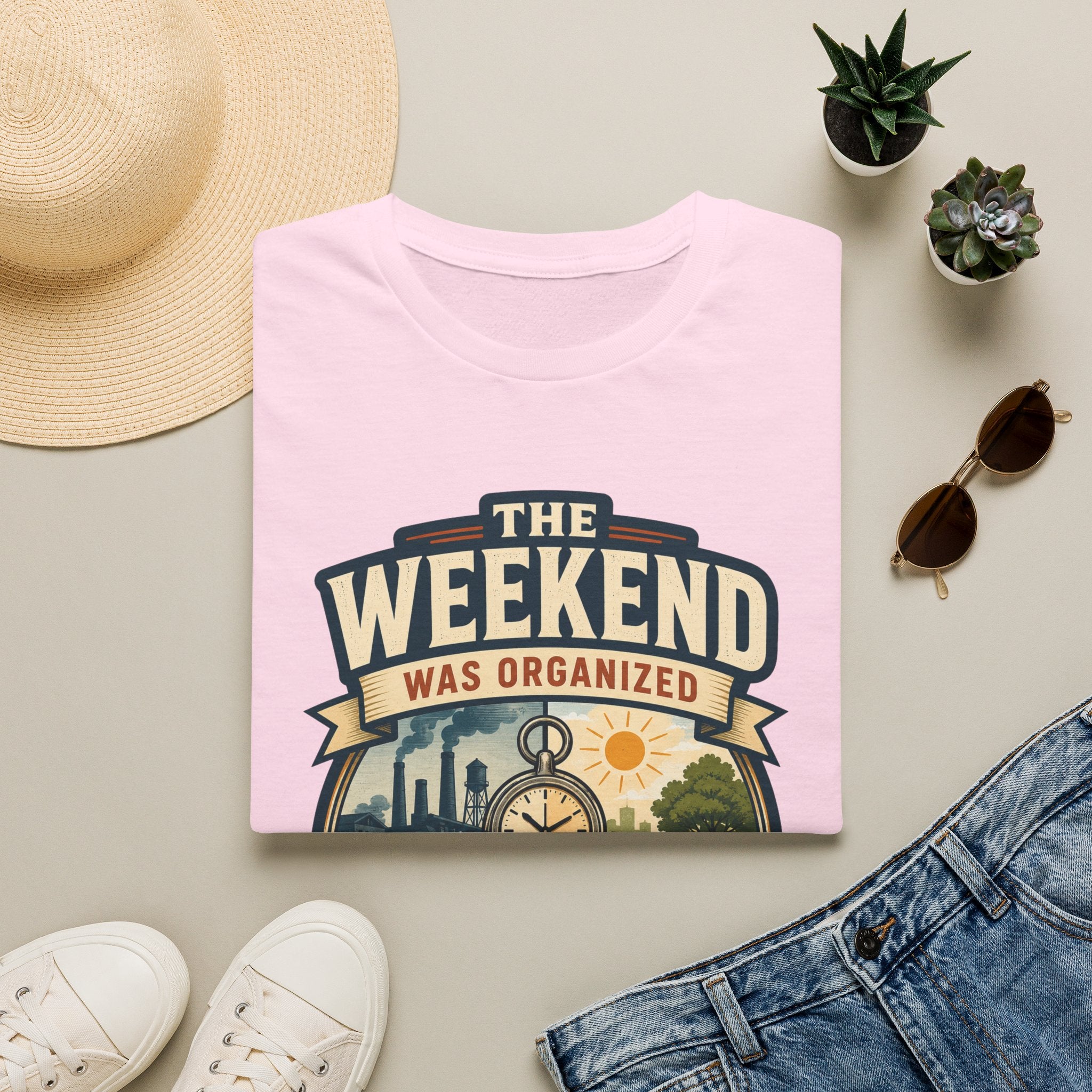 T-Shirt — "The Weekend Was Organized" Graphic Tee (Relaxed Retro Travel Vibe)