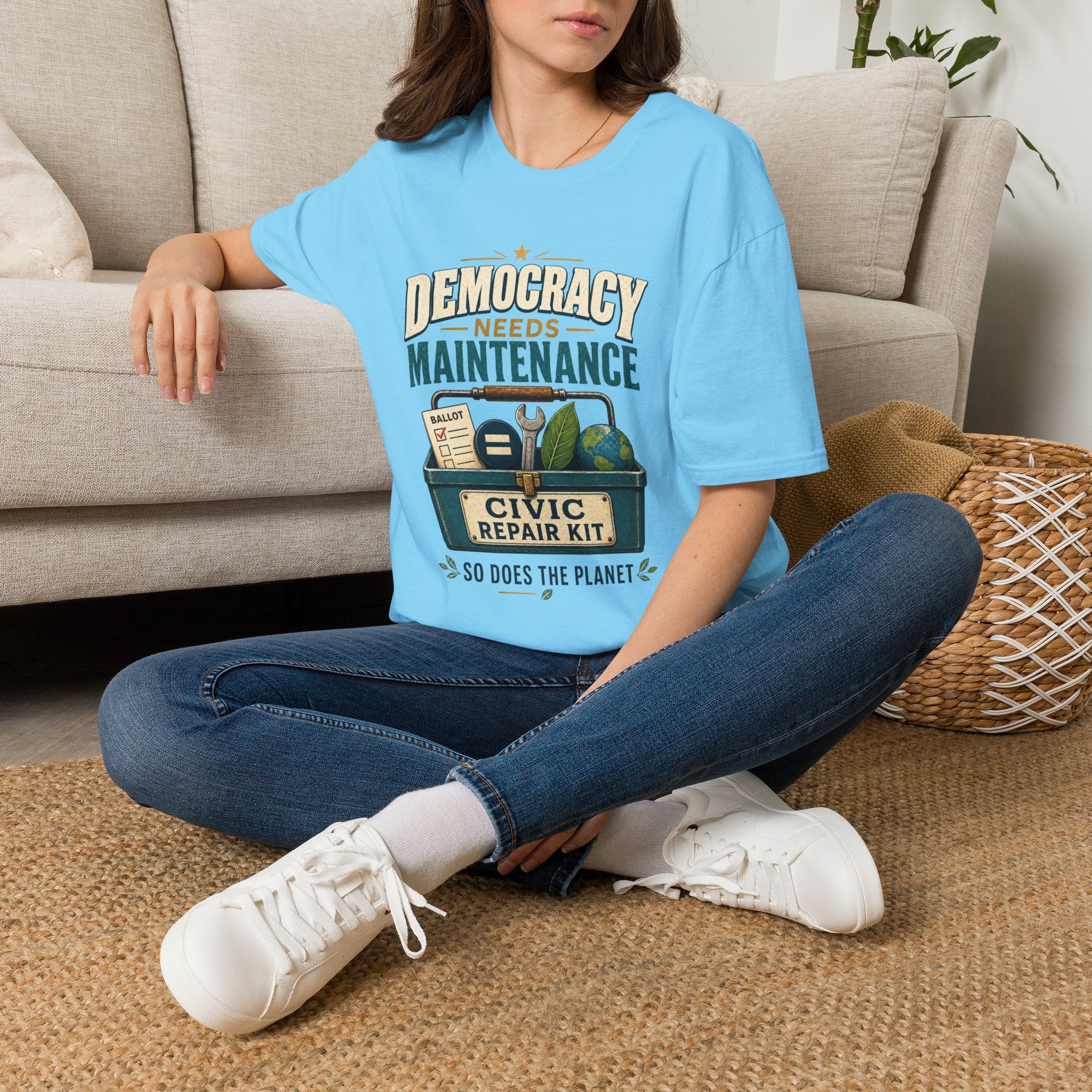 Democracy Needs Maintenance T-Shirt — Civic Repair Kit Tee