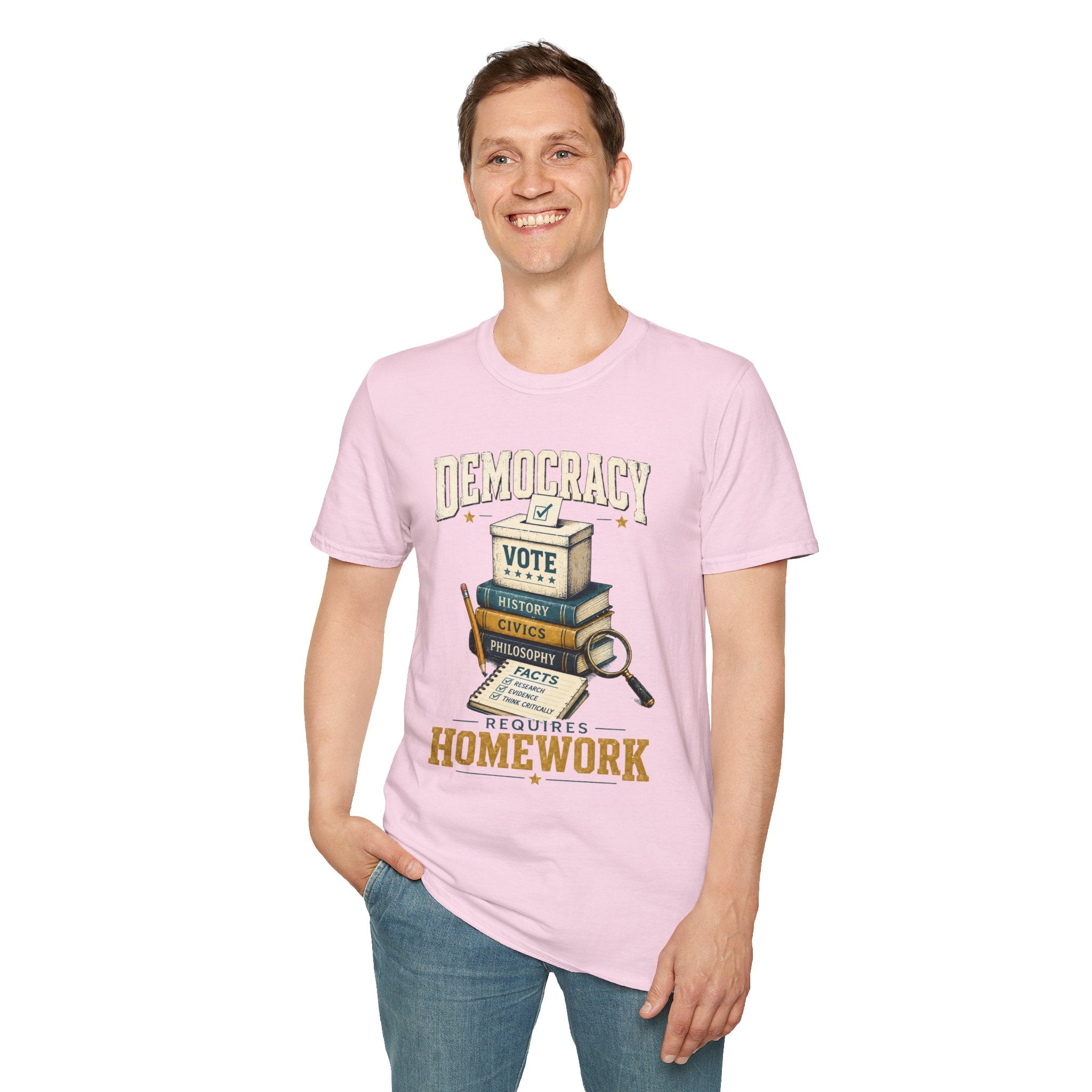 Democracy Vote T-Shirt — 'Democracy Becomes Homework' Vintage Civic Education Tee
