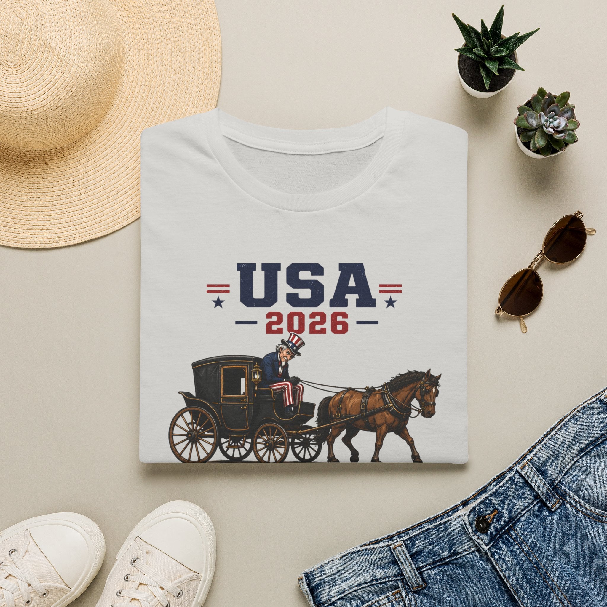USA 2026 Campaign T‑Shirt — Patriotic Coach & Horse Graphic Tee