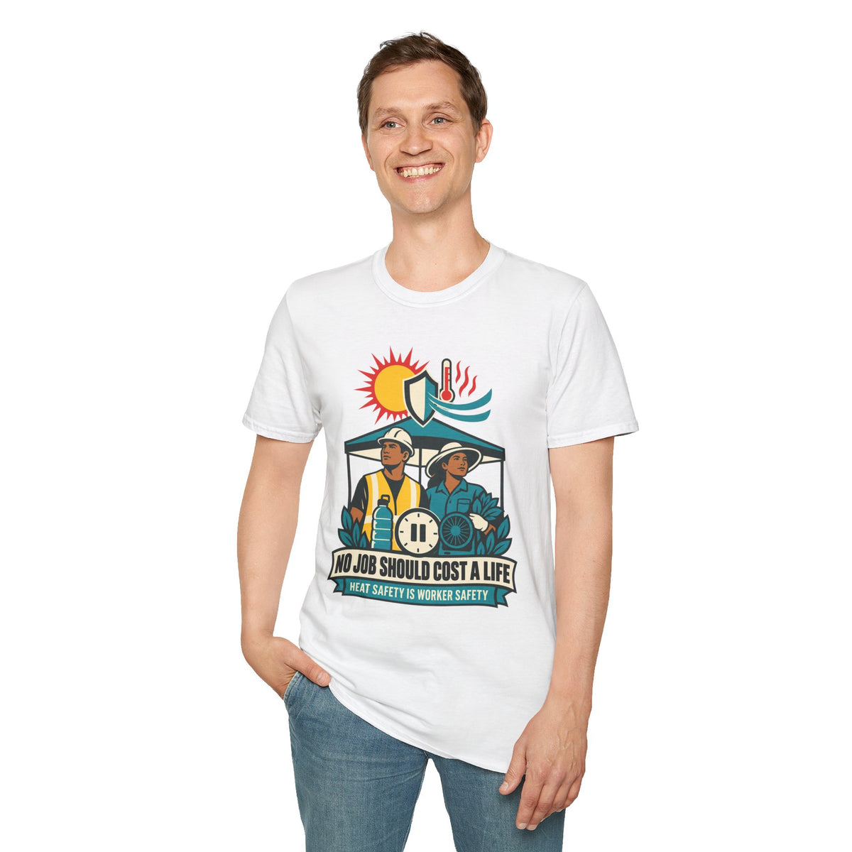Safety Awareness T-Shirt — "No Job Should Cost a Life" Construction Heat Safety Tee