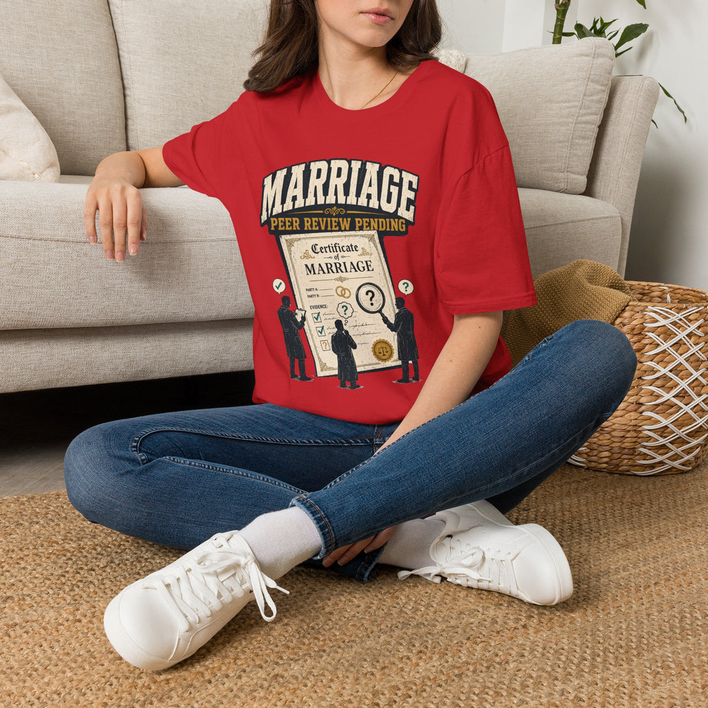 Marriage 'Peer Review Pending' T‑Shirt – Funny Engagement/Bridal Shower Tee